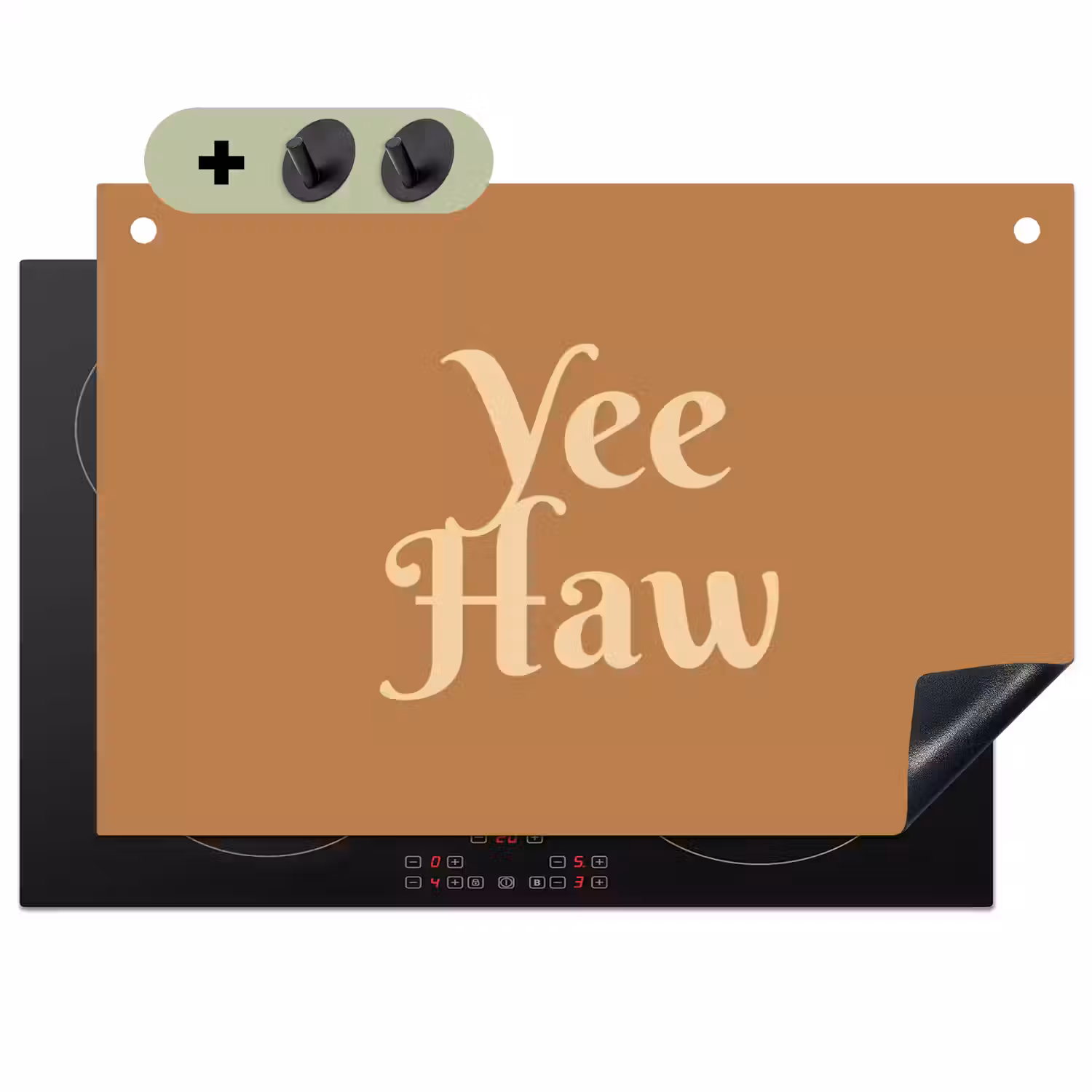 Yee haw - Bruin - Minimalistisch Inductie beschemer met haakjes klein -3d