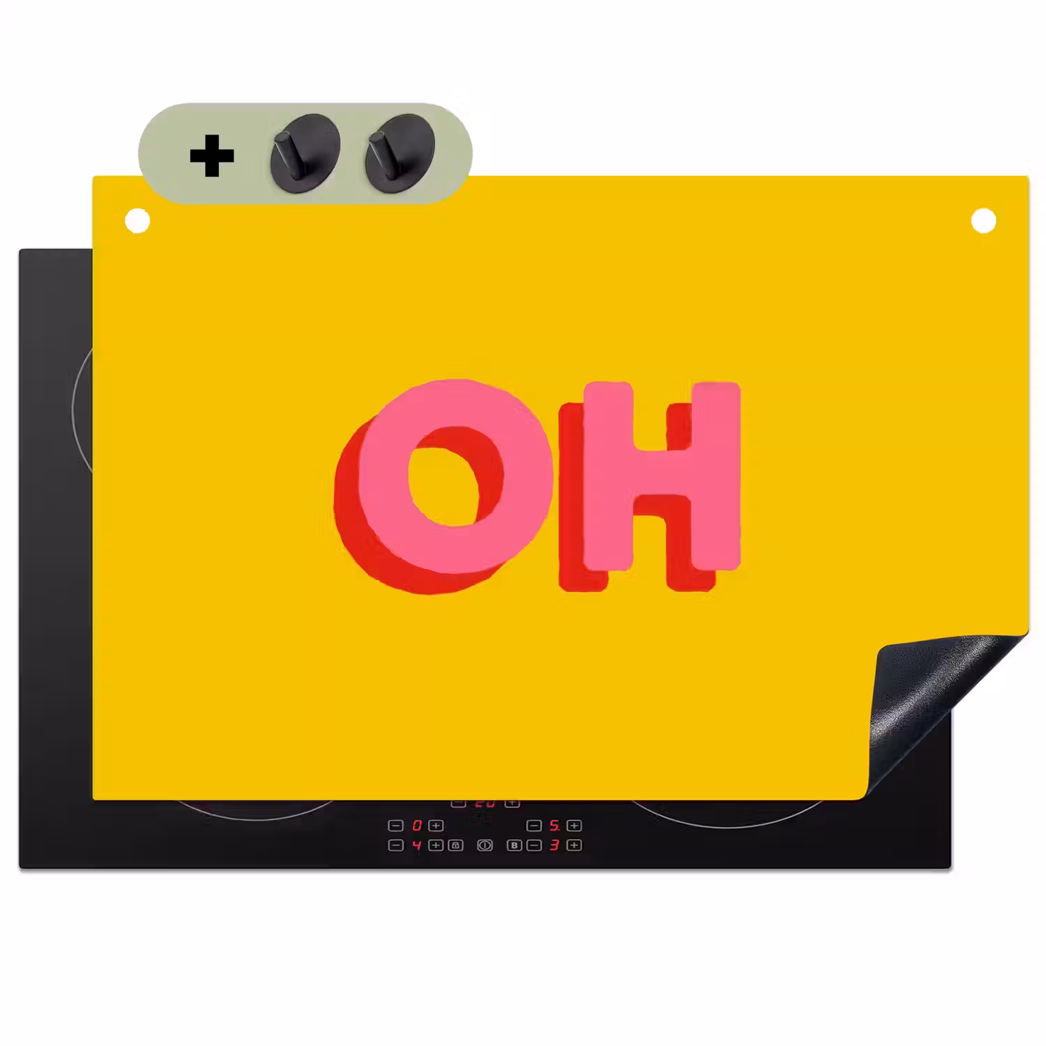 Geel - Roze - Oh - 3D Inductie beschemer met haakjes klein -3d