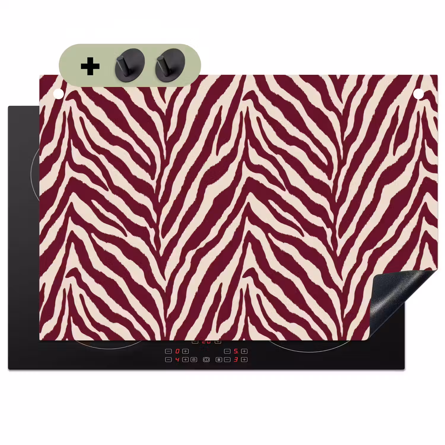Zebra - Motief - Bordeaux - Rood Inductie beschemer met haakjes klein 777 -3d