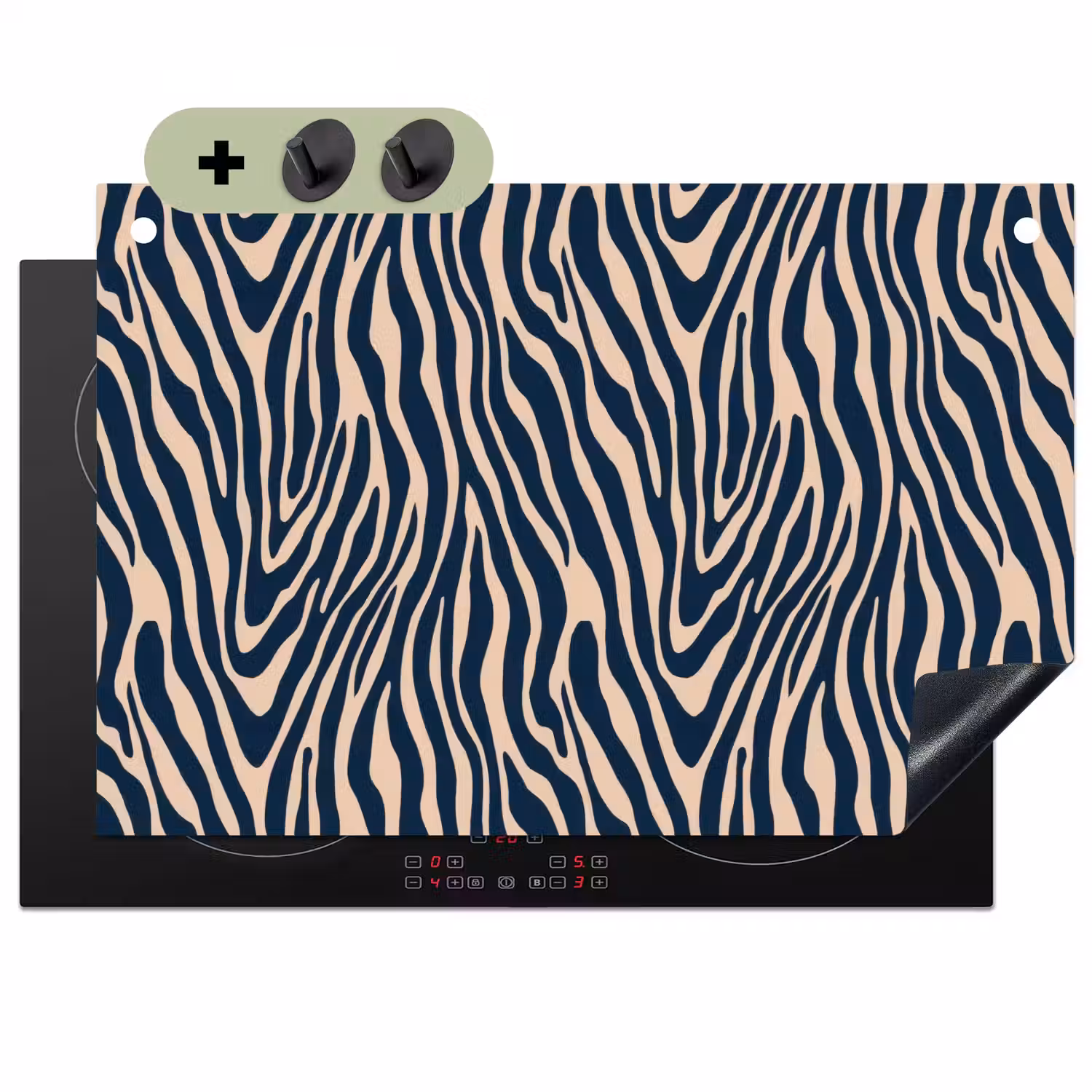 Zebra - Patroon - Blauw - Beige Inductie beschemer met haakjes klein 777 -3d