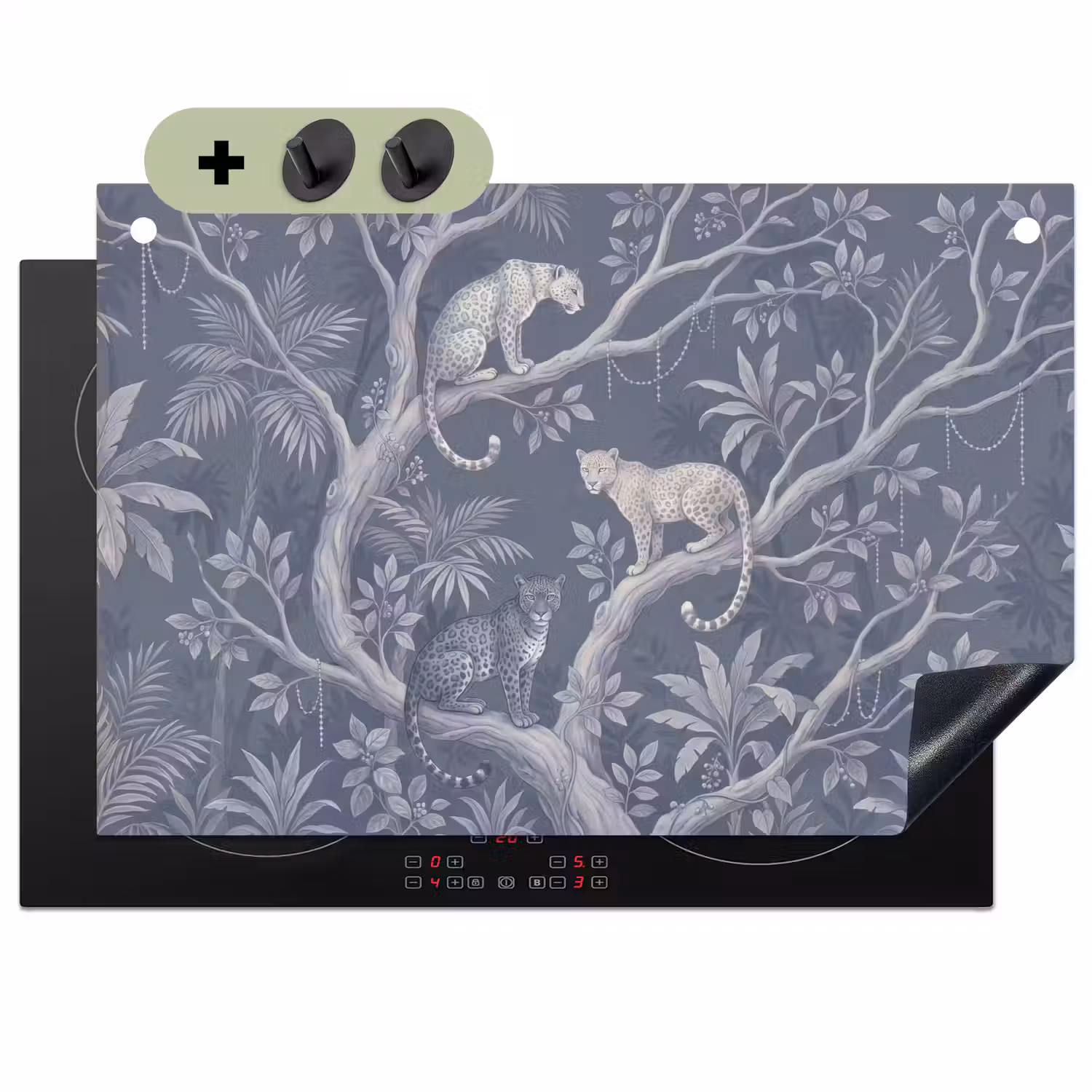Dieren - Jungle - Illustratie - Bomen - Blauw Inductie beschemer met haakjes klein -3d