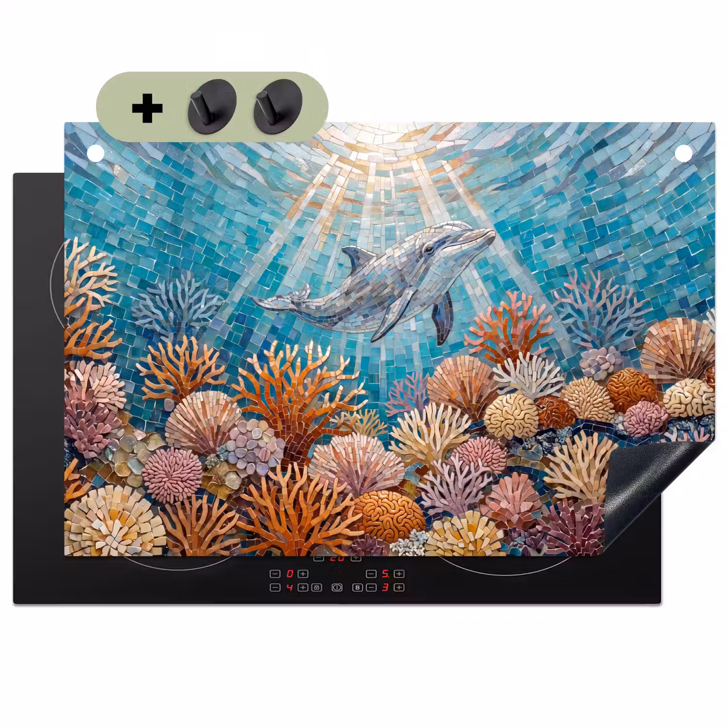 Dieren - Mozaïek - Oceaan - Koraal - Blauw Inductie beschemer met haakjes klein -3d