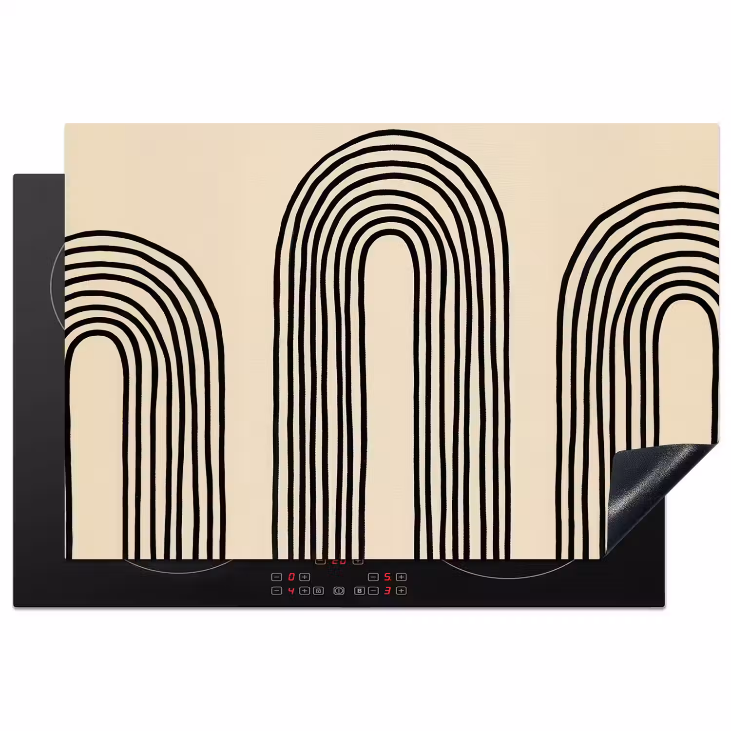 Boogvormen - Zwart - Strak Inductie beschermer vinyl 3mm klein -3d