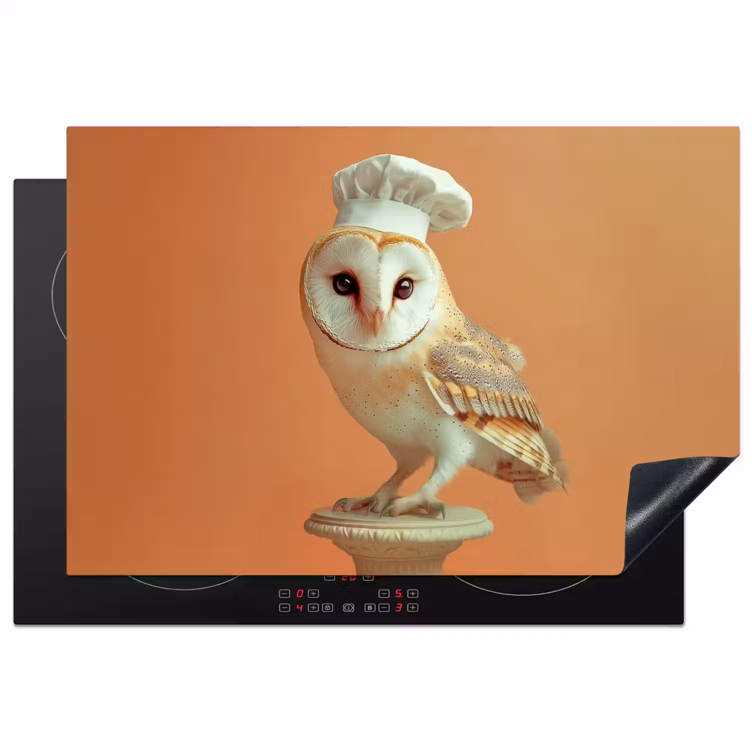 Kerkuil - Koksmuts - Oranje - Vogel Inductie beschermer vinyl 3mm klein -3d