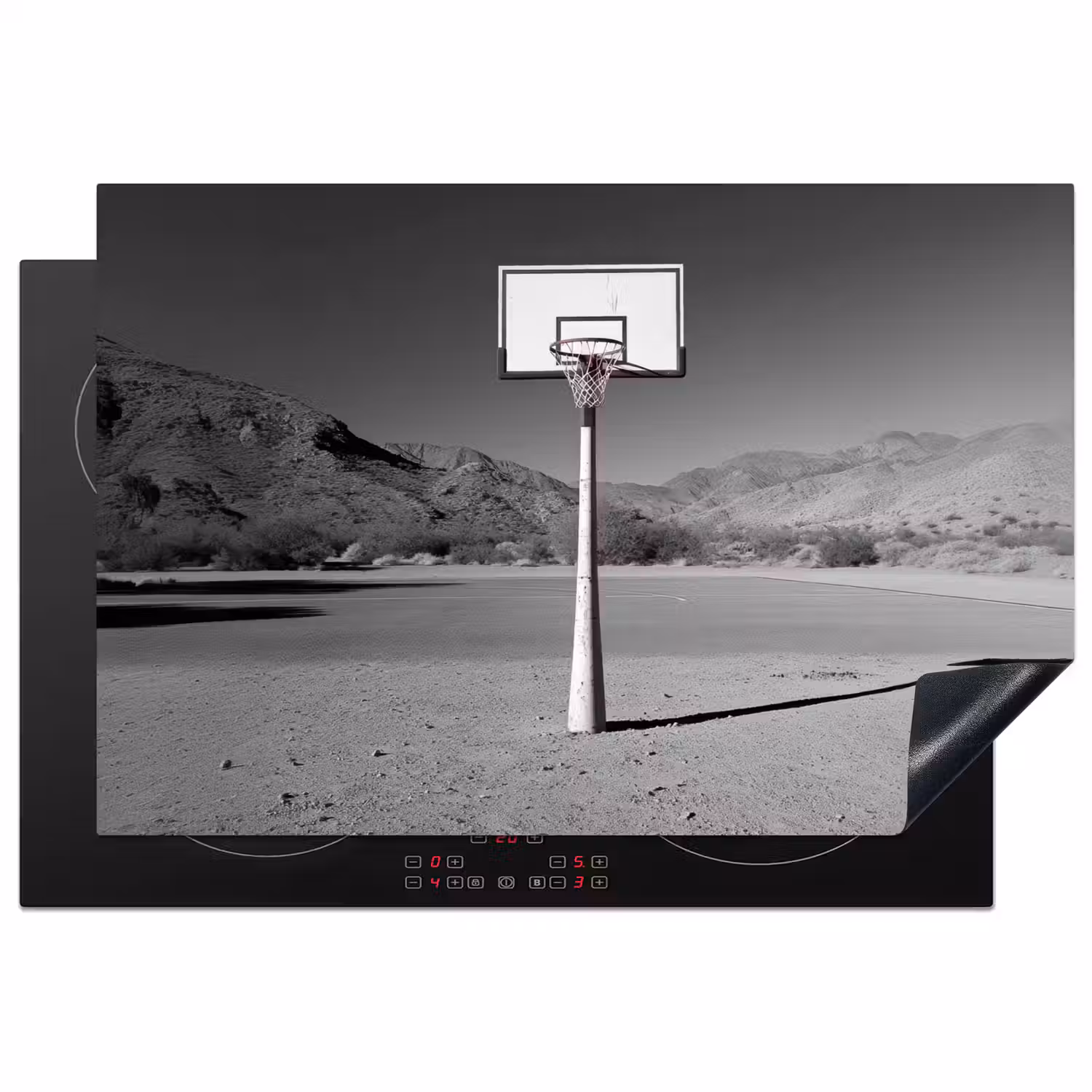 Basketbalpaal - Landschap - Zand - Wit Inductie beschermer vinyl 3mm klein -3d