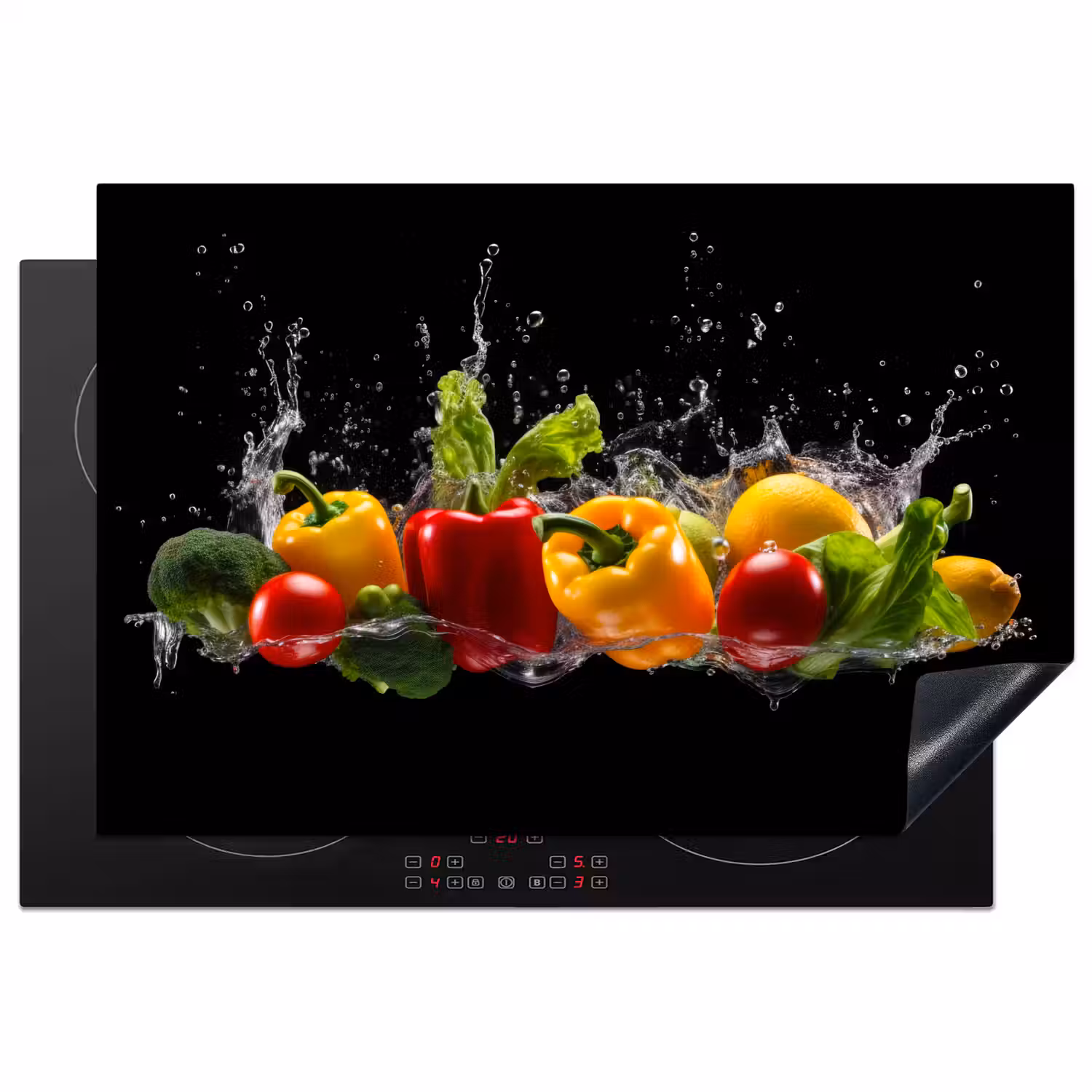 Paprika - Water - Groente - Zwart Inductie beschermer vinyl 3mm klein -3d