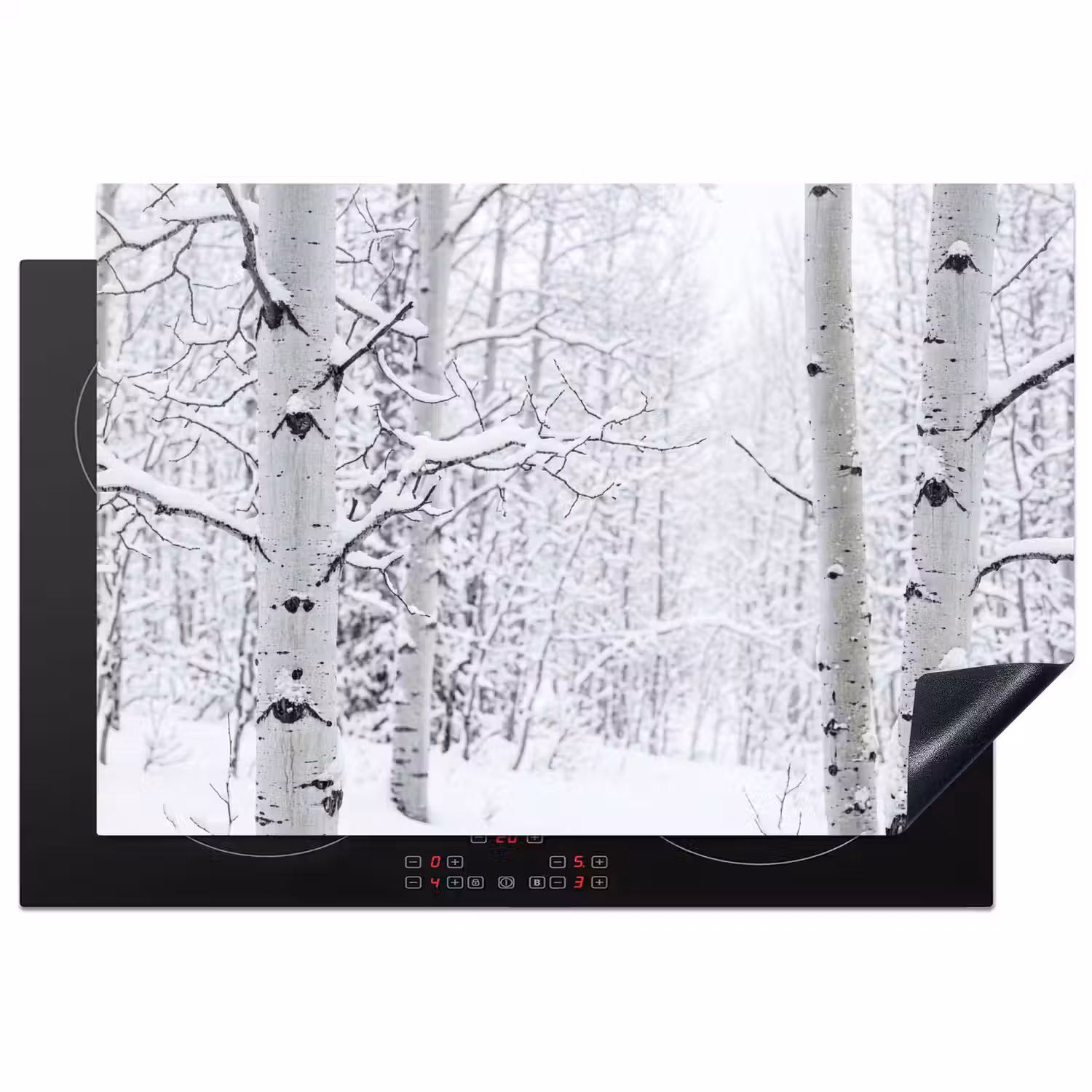 Berkenbomen - Sneeuw - Winter - Bos - Wit Inductie beschermer vinyl 3mm klein -3d