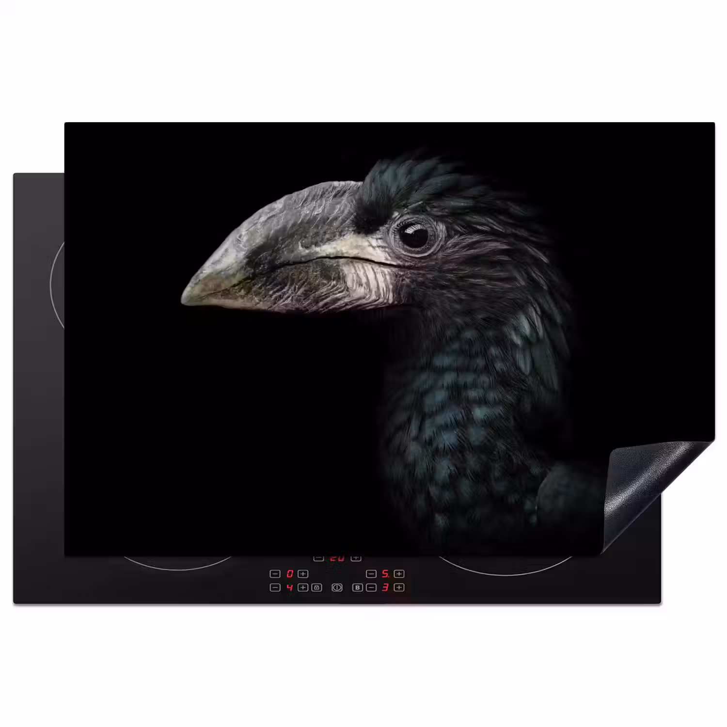 Vogel - Portret - Neushoornvogel - Zwart - Dieren Inductie beschermer vinyl 3mm klein -3d