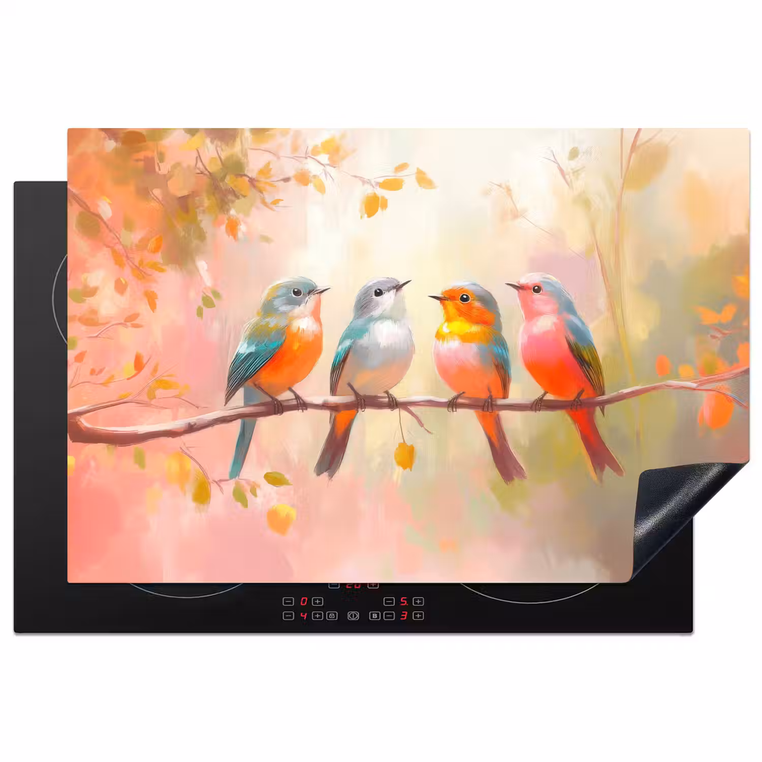 Vogels - Kleurrijk - Tak Inductie beschermer vinyl 3mm klein -3d