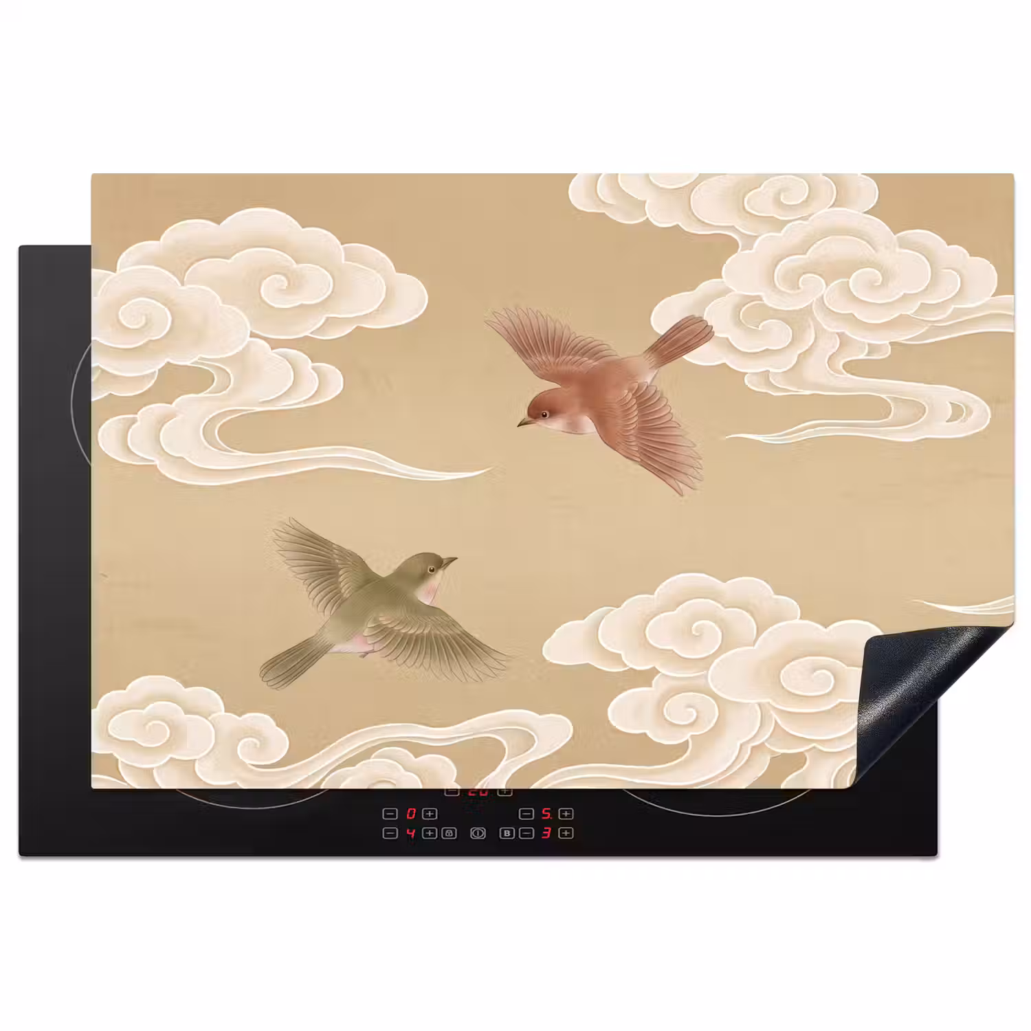 Vogels - Vliegen - Beige Inductie beschermer vinyl 3mm klein -3d