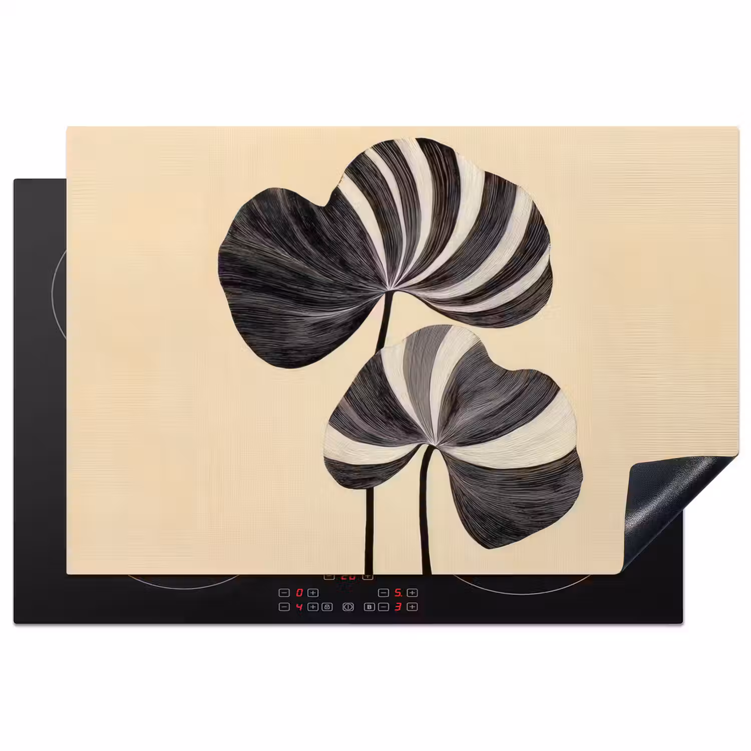 Zwart - Bladeren - Strepen - Minimalistisch Inductie beschermer vinyl 3mm klein -3d