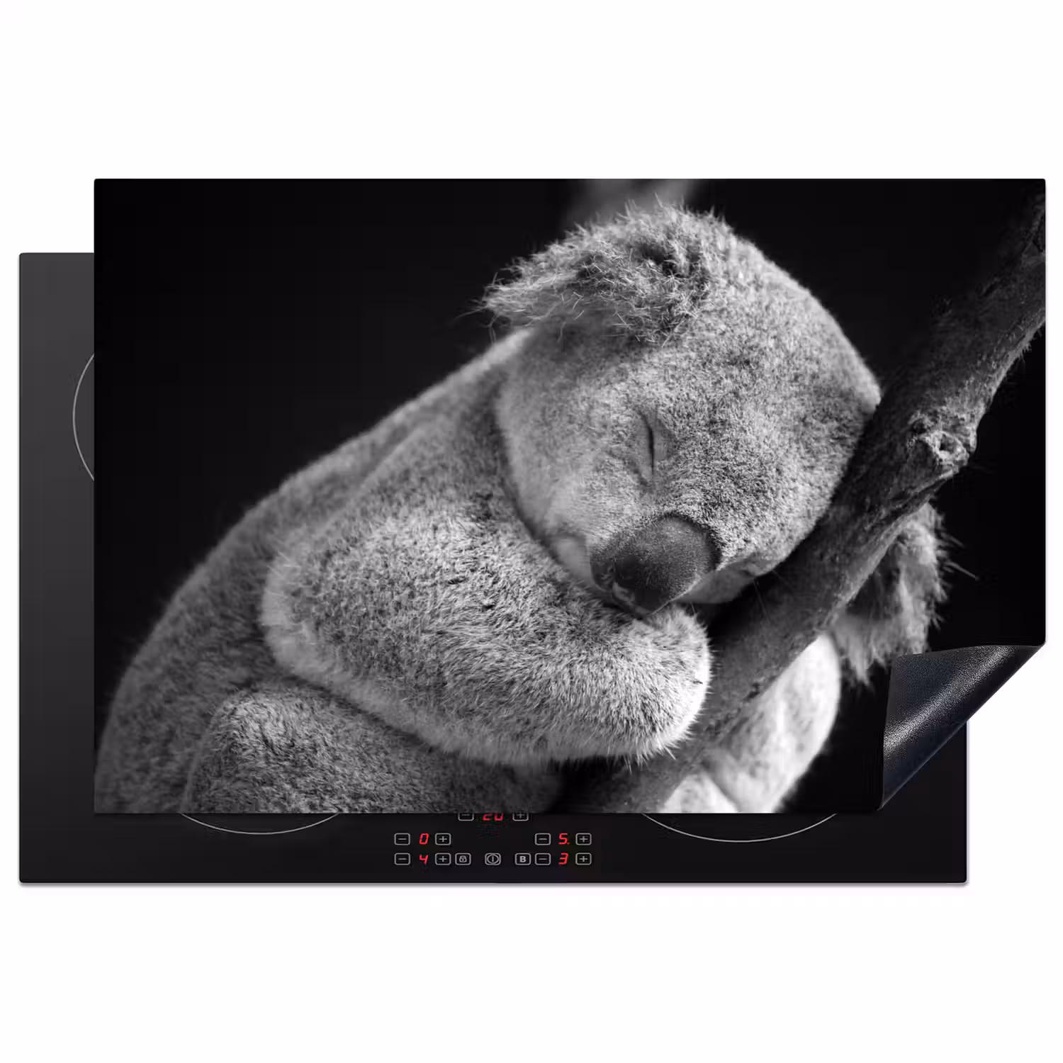 Zwart - Wit - Koala Inductie beschermer vinyl 3mm klein -3d