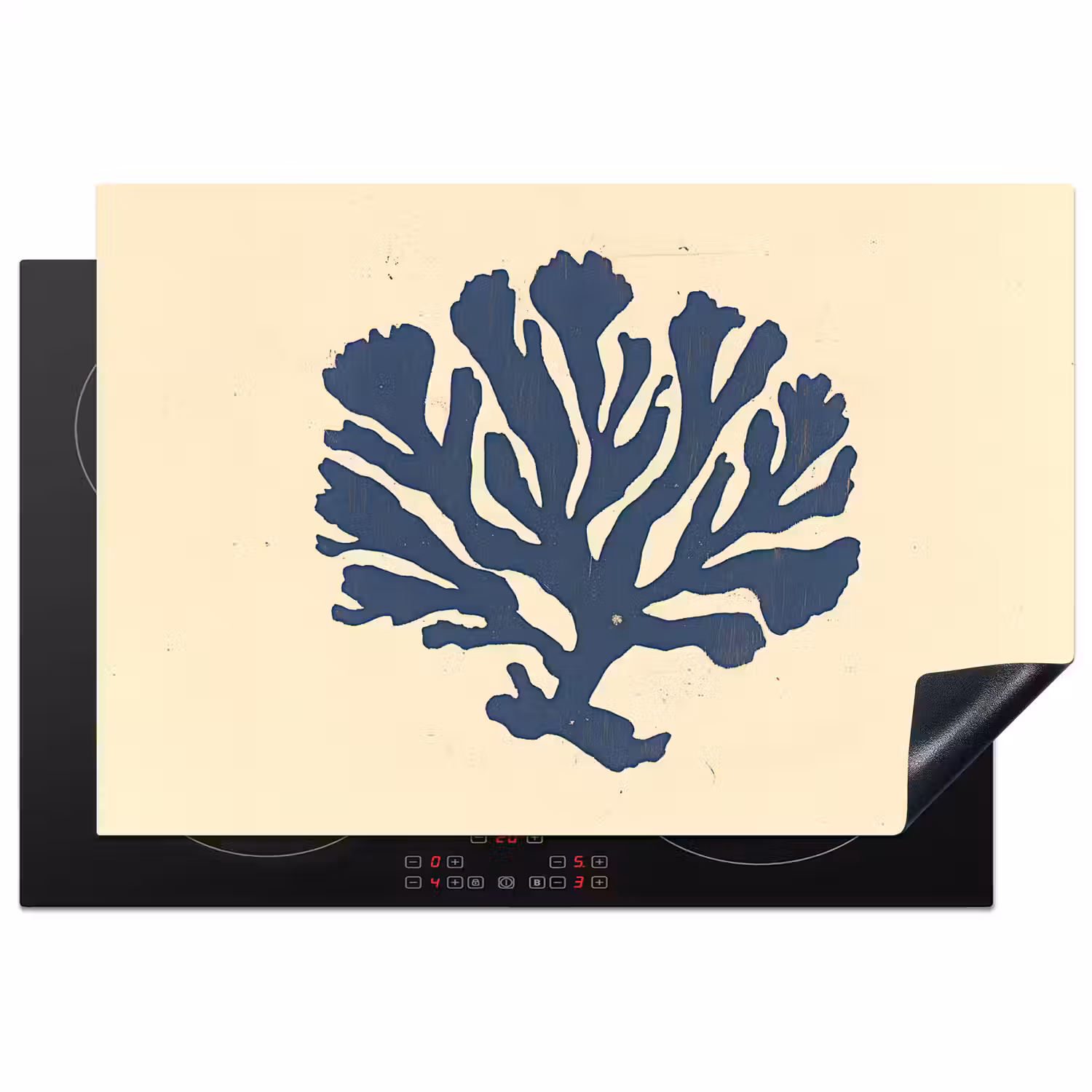 Blauw koraal - Vertakkingen - Beige Inductie beschermer vinyl 3mm klein -3d