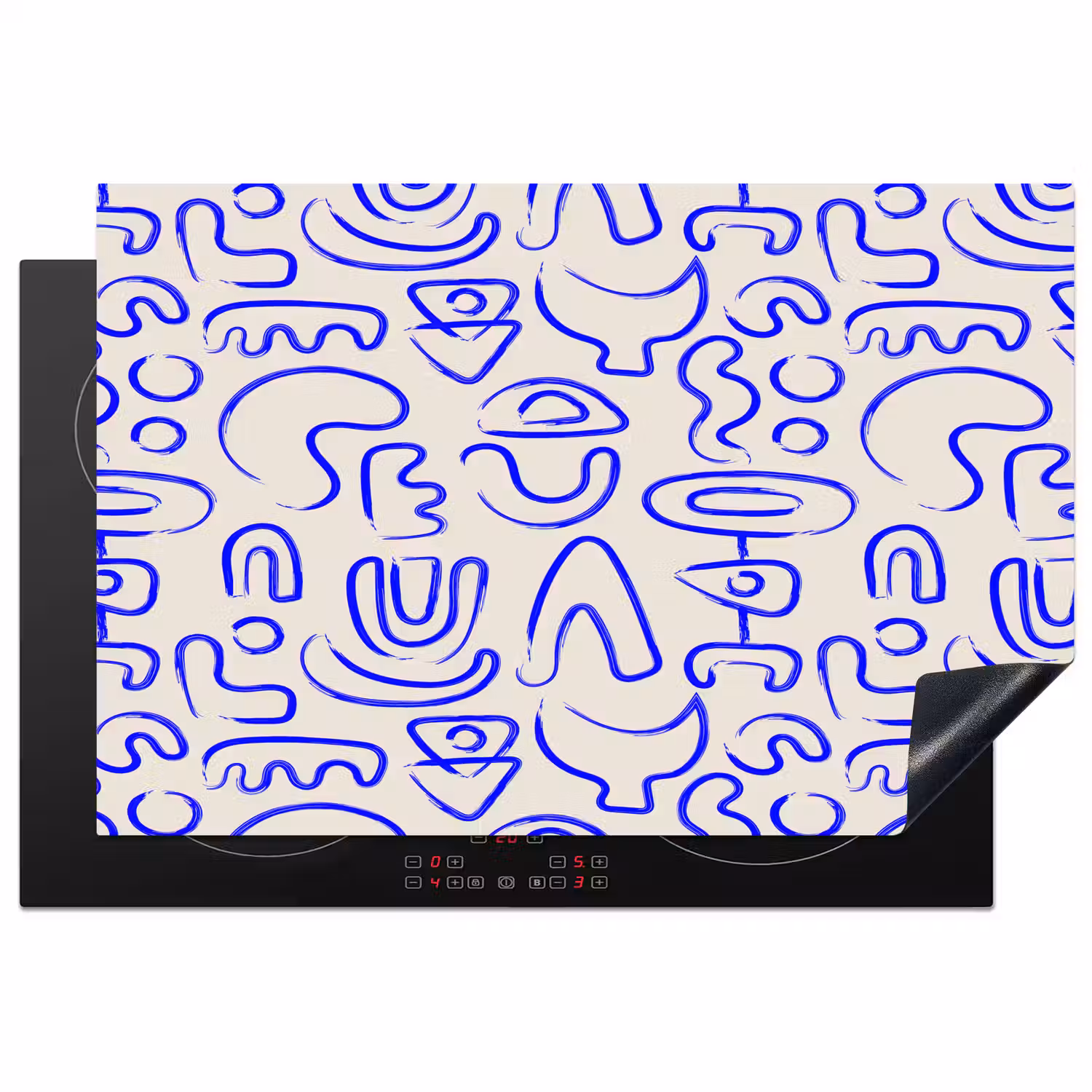 Blauw - Patroon - Abstract - Beige Inductie beschermer vinyl 3mm klein 276 -3d