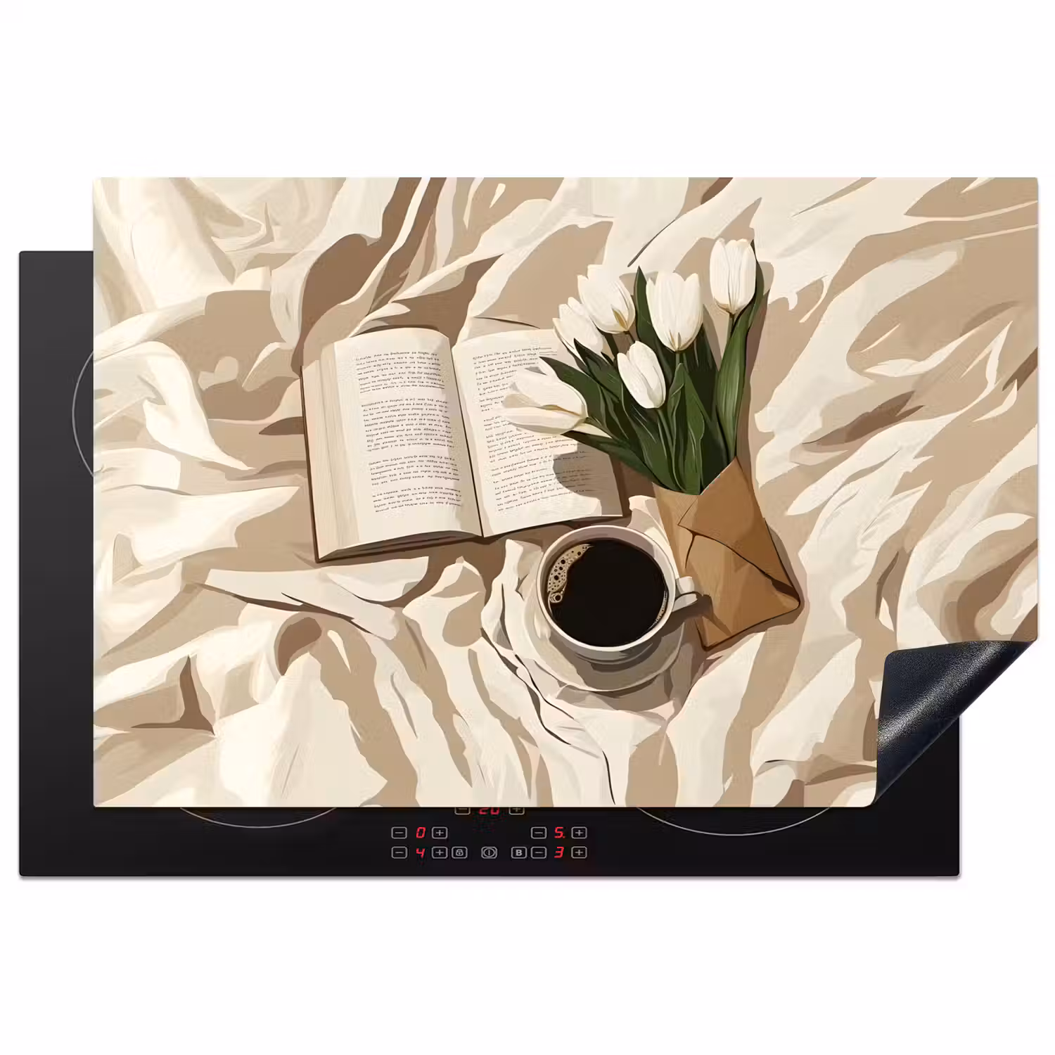 Boek - Illustratie - Tulpen - Koffie Inductie beschermer vinyl 3mm klein -3d