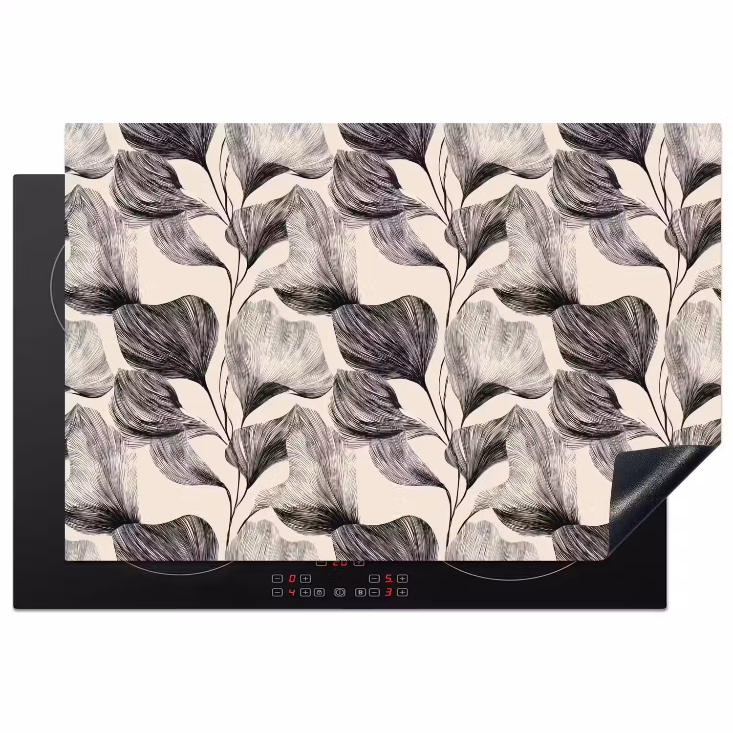 Botanisch - Bladeren - Zwart Inductie beschermer vinyl 3mm klein 276 -3d