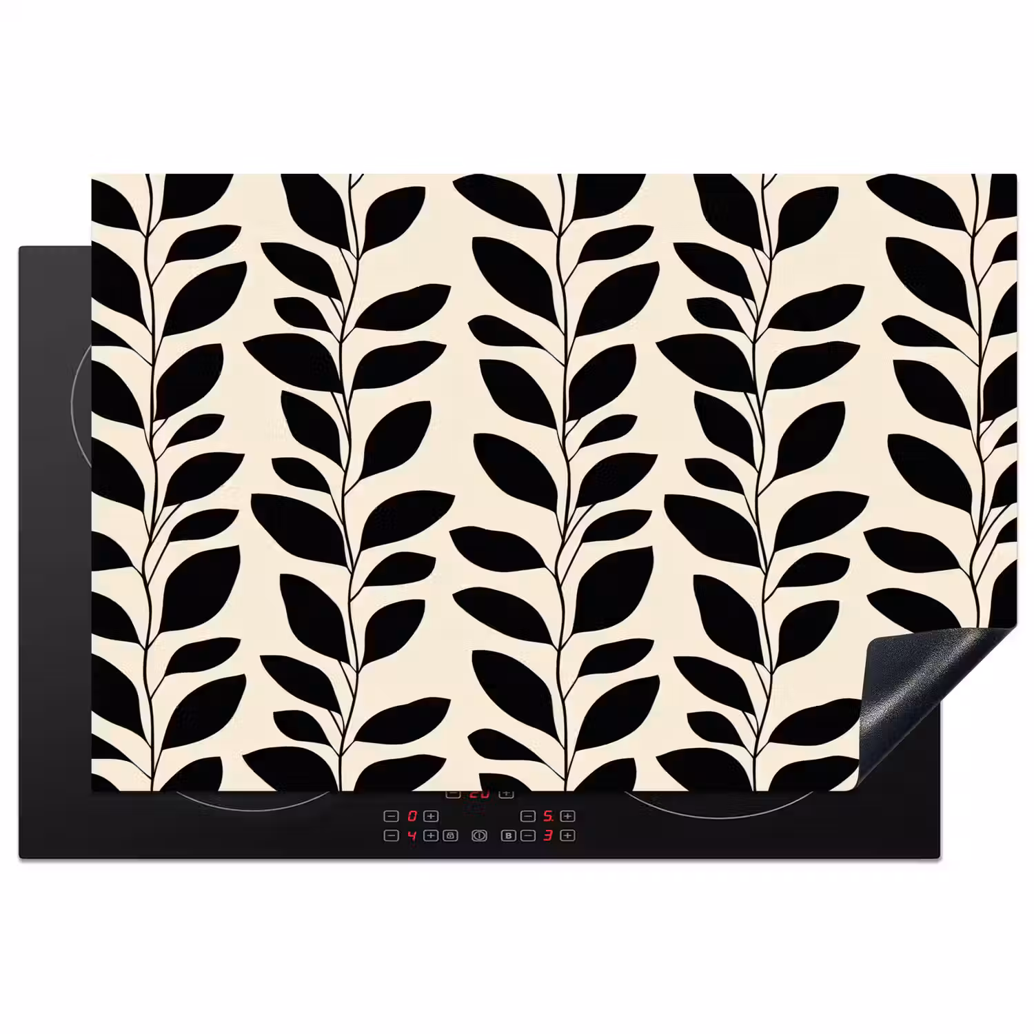 Botanisch - Dessin - Zwart - Beige Inductie beschermer vinyl 3mm klein 276 -3d