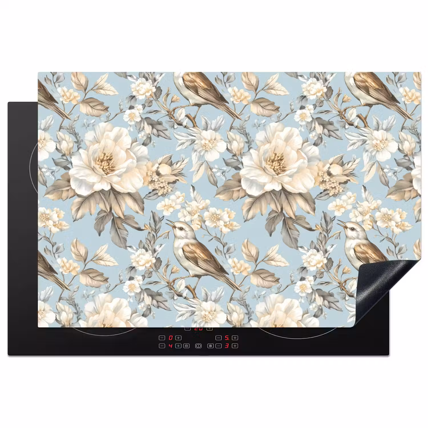 Botanisch - Zangvogel - Blauw Inductie beschermer vinyl 3mm klein 276 -3d