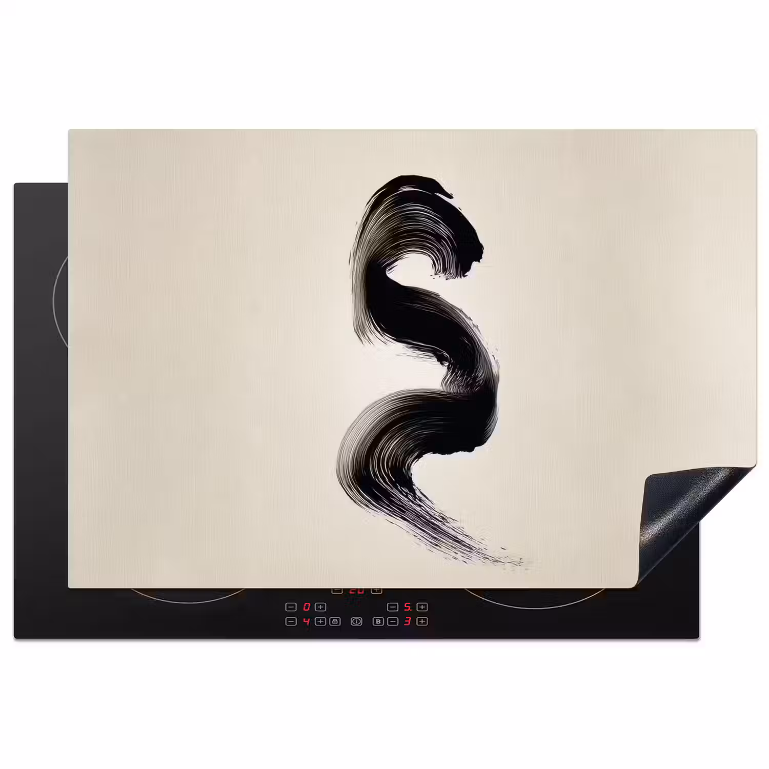 Penseelstreek - Zwart - Minimalistisch Inductie beschermer vinyl 3mm klein -3d
