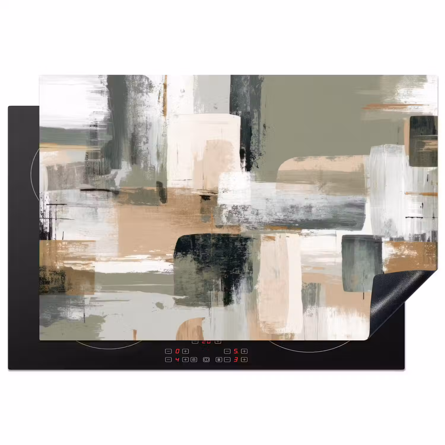 Penseelstreken - Abstract - Aardetinten Inductie beschermer vinyl 3mm klein -3d