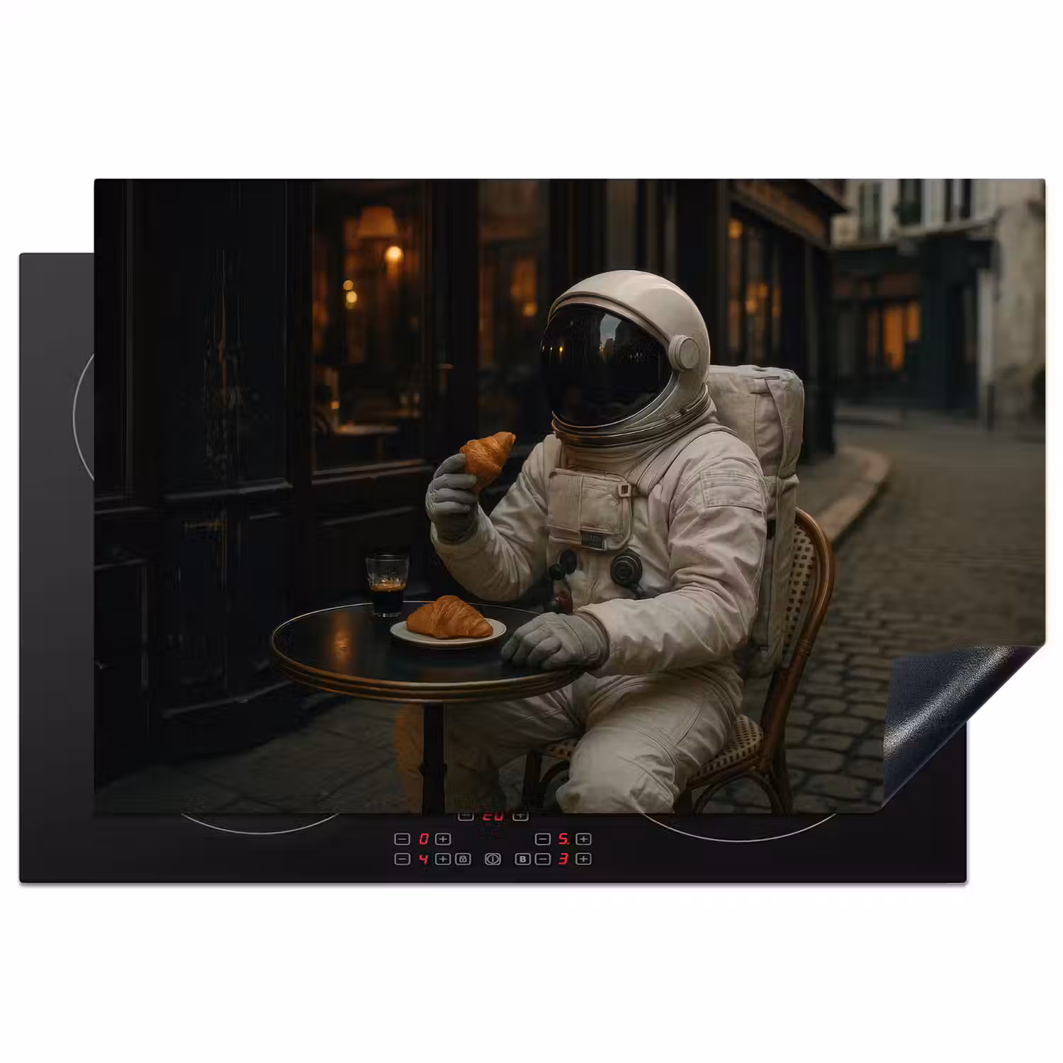 Café - Croissant - Koffie - Astronaut Inductie beschermer vinyl 3mm klein -3d
