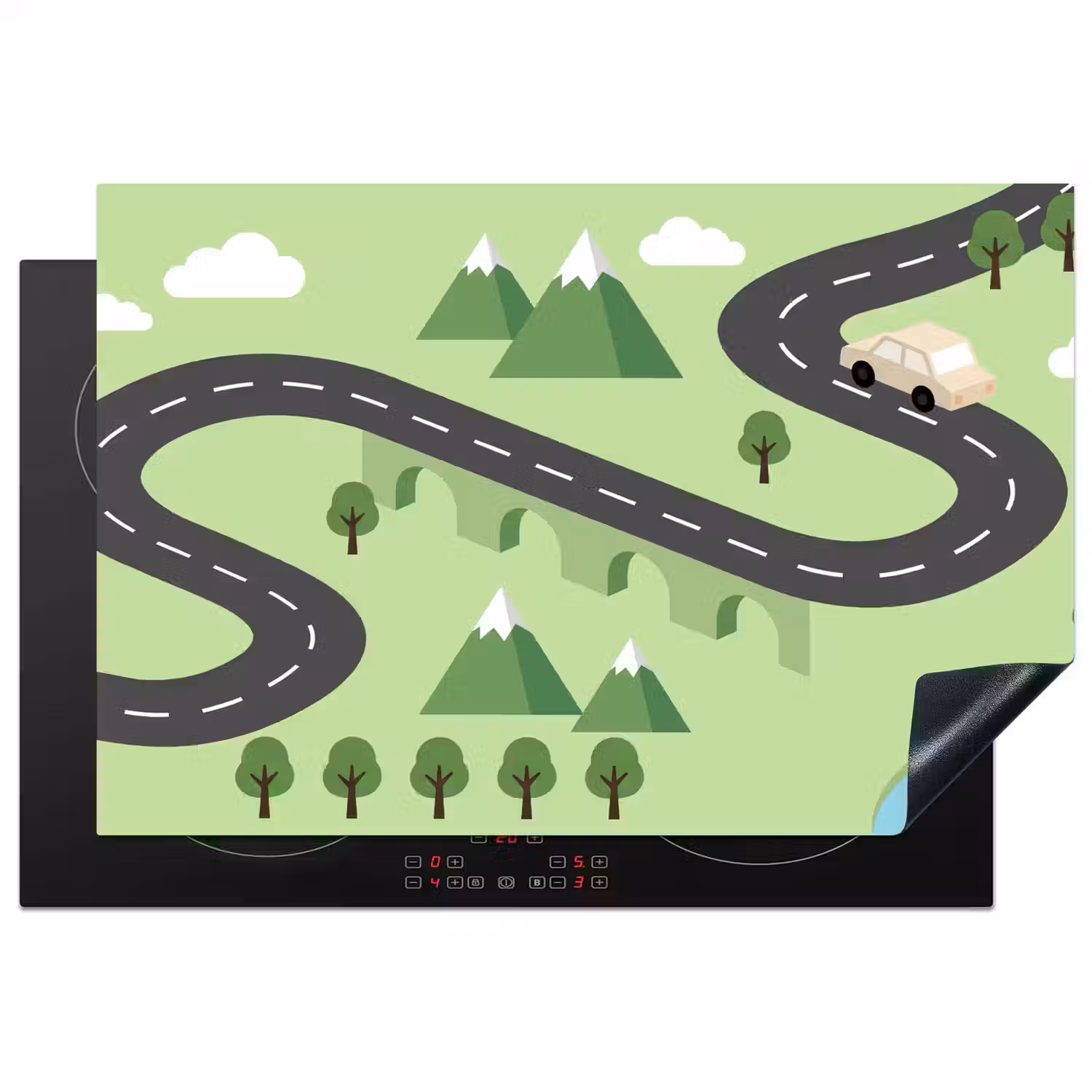 Auto - Bergweg - Natuur - Illustratie Inductie beschermer vinyl 3mm klein -3d