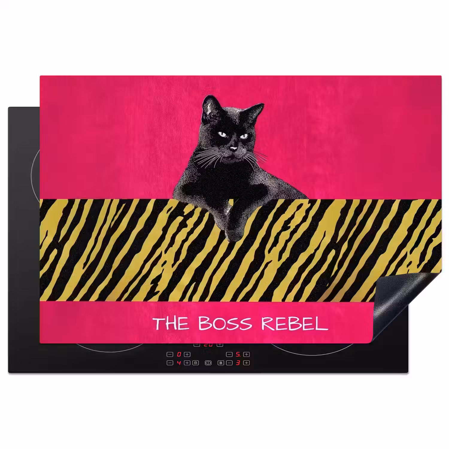 Kat - Baas - Roze - Tijgerprint Inductie beschermer vinyl 3mm klein -3d