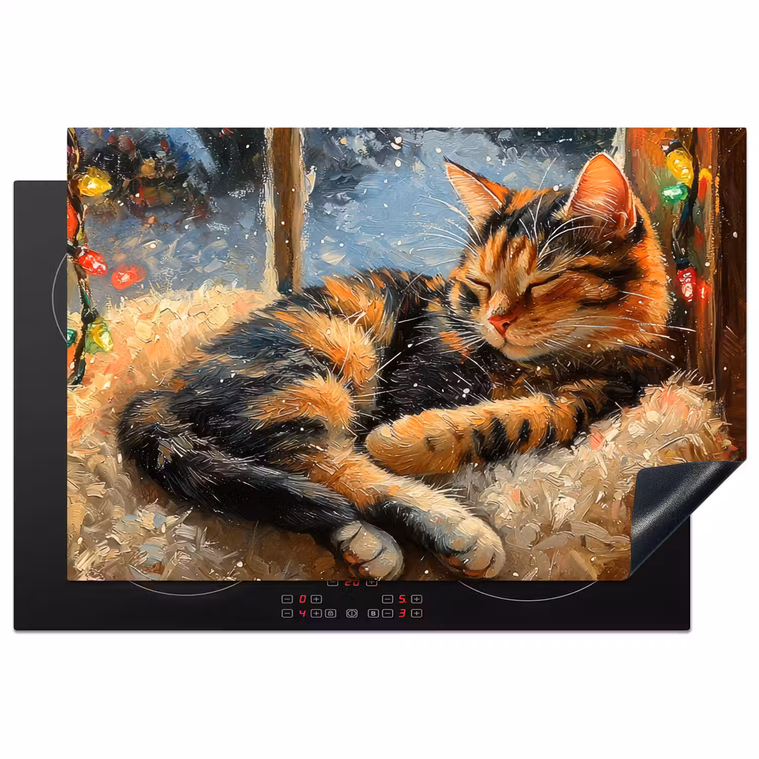 Kat - Kerst - Winter - Dier Inductie beschermer vinyl 3mm klein -3d