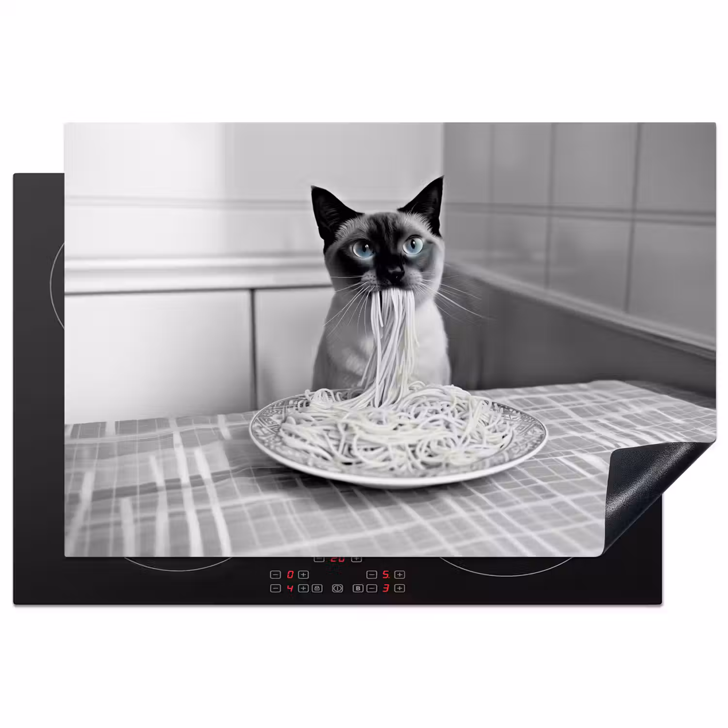 Kat - Siamees - Zwart Wit - Schattig - Dieren Inductie beschermer vinyl 3mm klein -3d