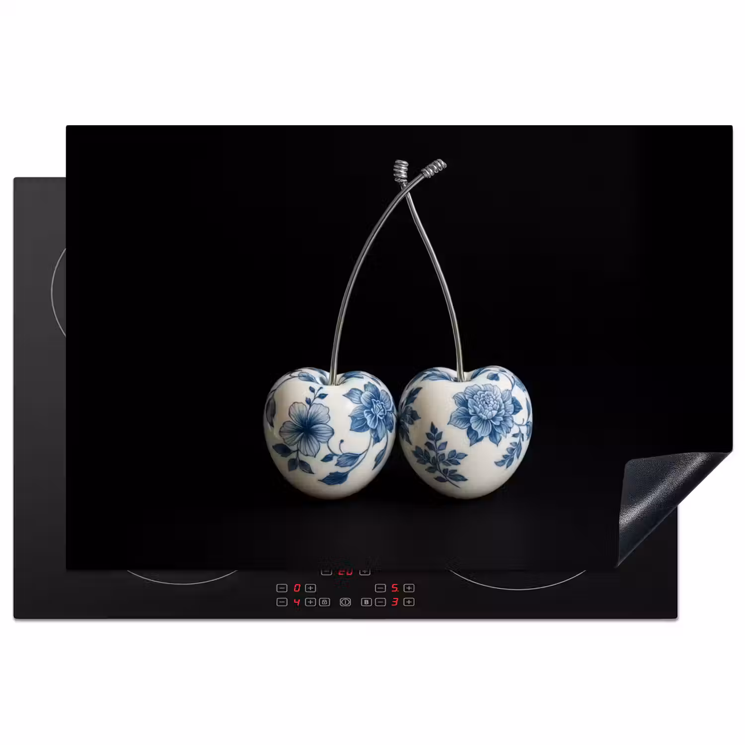 Kersen - Delfts blauw - Fruit Inductie beschermer vinyl 3mm klein -3d