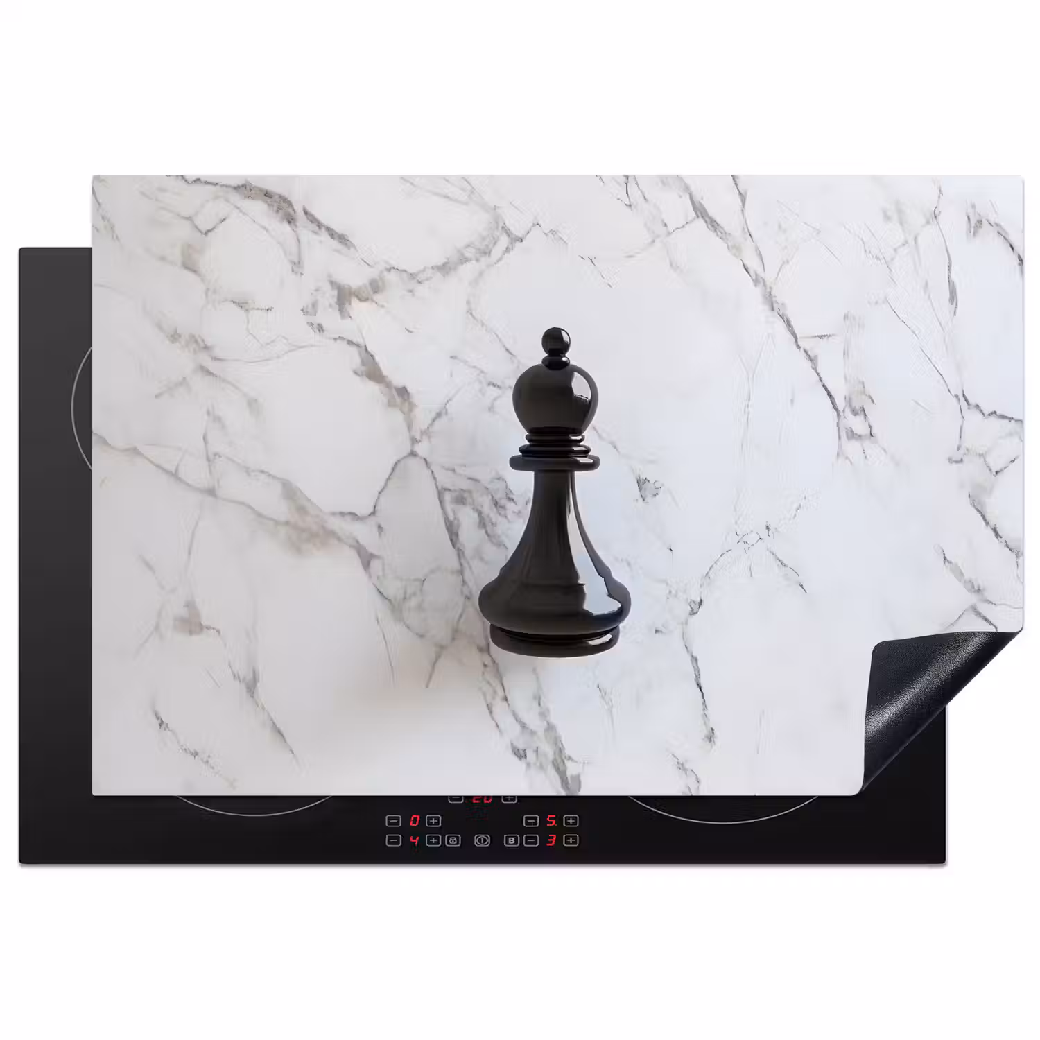 Schaakstuk - Loper - Zwart - Marmer Inductie beschermer vinyl 3mm klein -3d