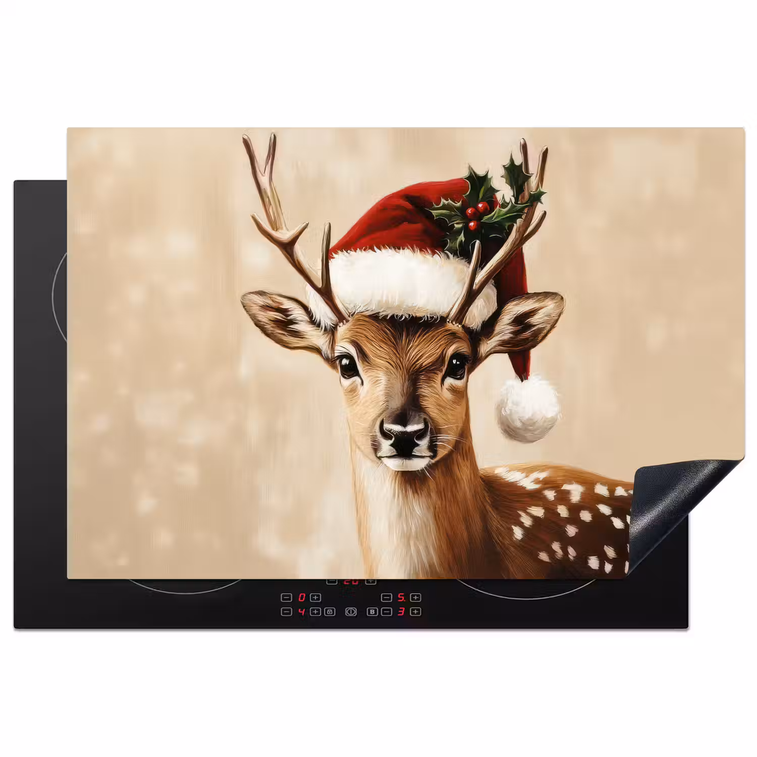 Kerst - Hert - Gewei - Rood Inductie beschermer vinyl 3mm klein -3d