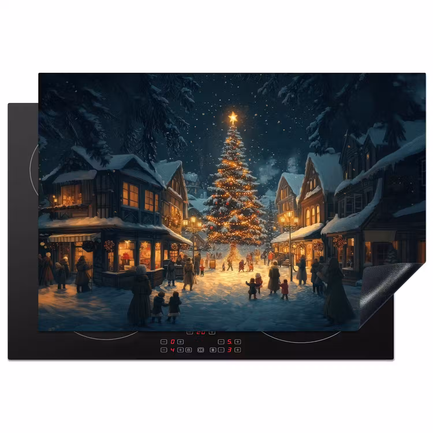 Kerstfeest - Dorp - Donker Inductie beschermer vinyl 3mm klein -3d