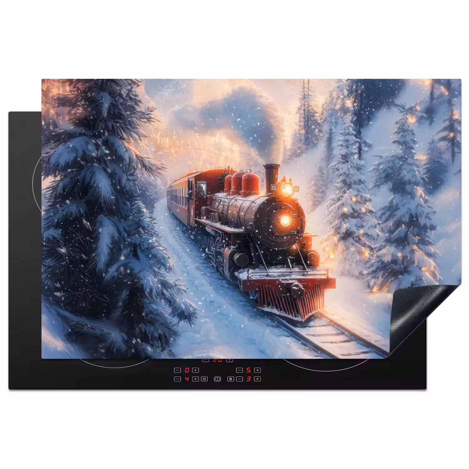 Kersttrein - Sneeuw - Winter - Kerst Inductie beschermer vinyl 3mm klein -3d