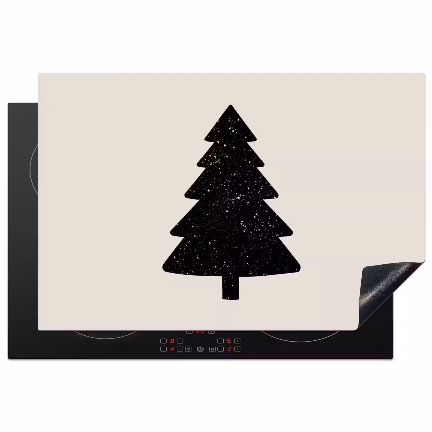 Kerstboom - Zwart - Feestdagen - Beige Inductie beschermer vinyl 3mm klein -3d