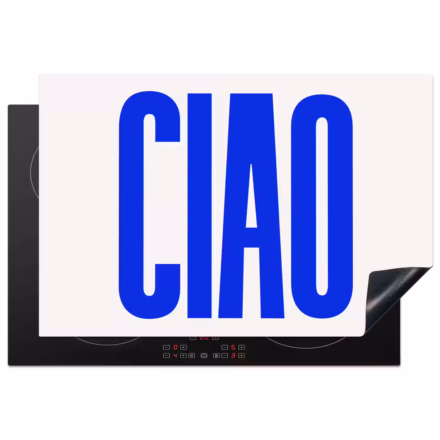 Ciao - Hoofdletters - Blauw - Minimalistisch Inductie beschermer vinyl 3mm klein -3d