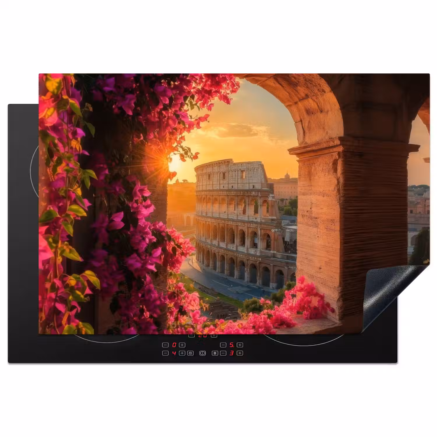 Colosseum - Rome - Roze Bloemen Inductie beschermer vinyl 3mm klein -3d