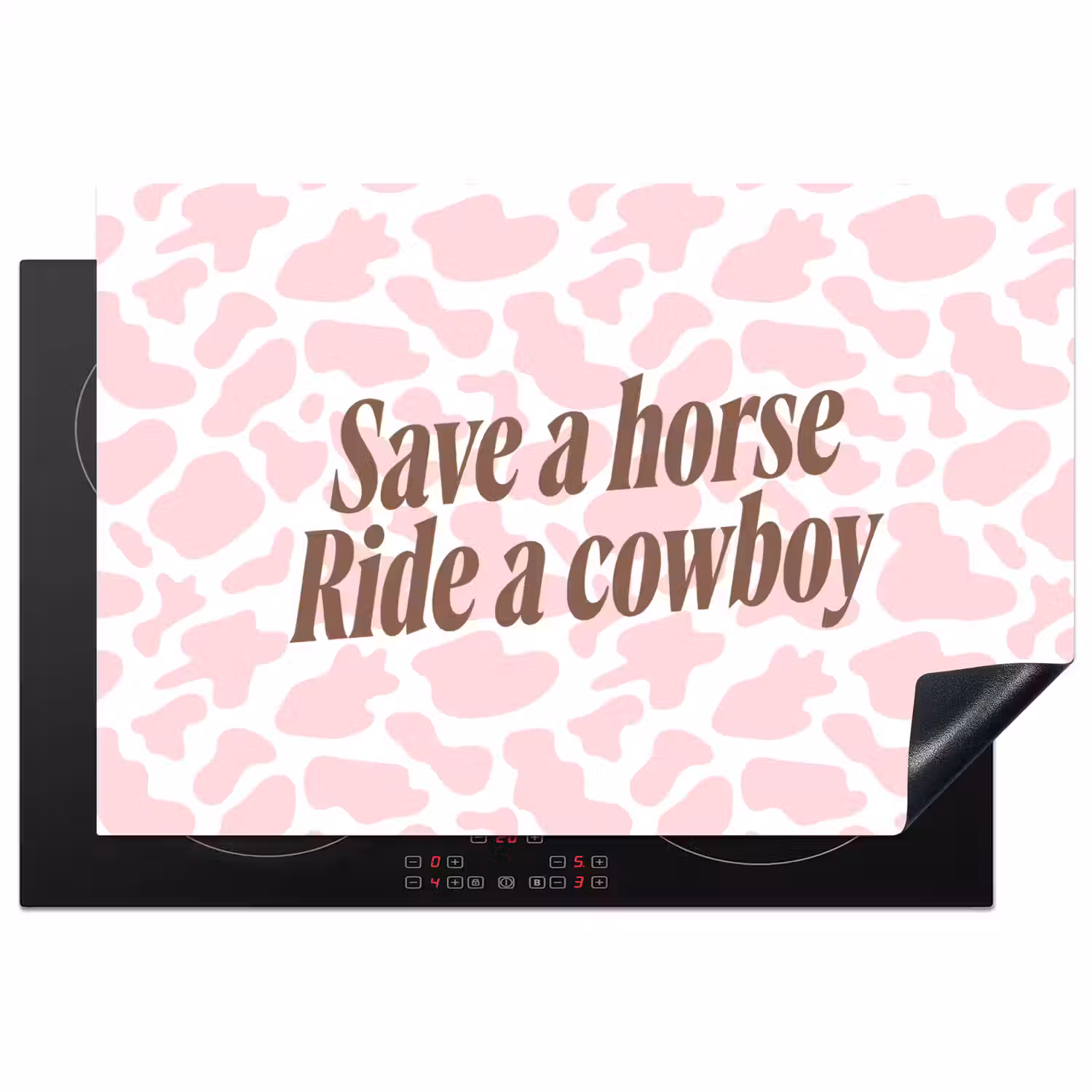 Koeienprint - Roze - Cowboy - Horse Inductie beschermer vinyl 3mm klein -3d