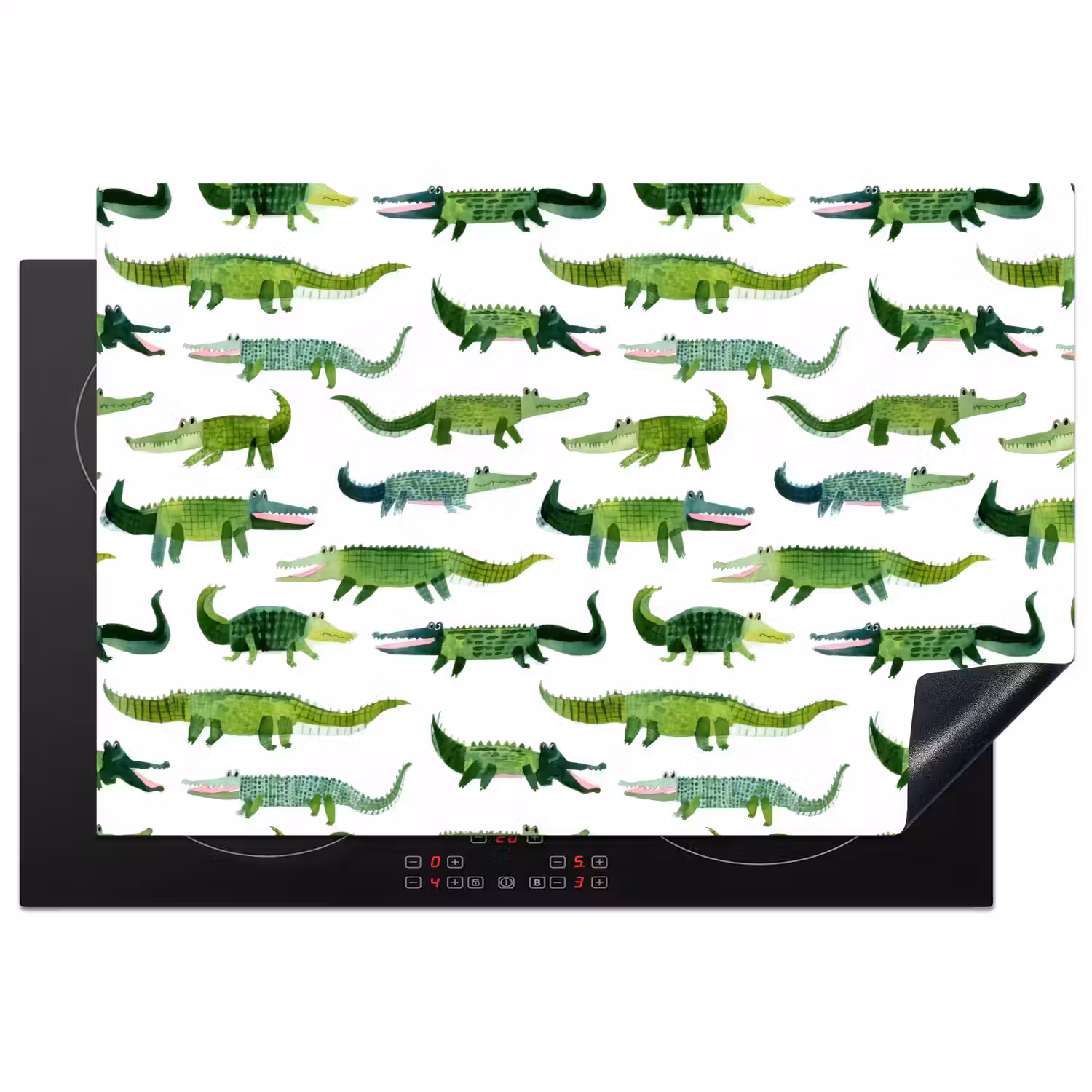 krokodillen - Speels - Groen Inductie beschermer vinyl 3mm klein 276 -3d