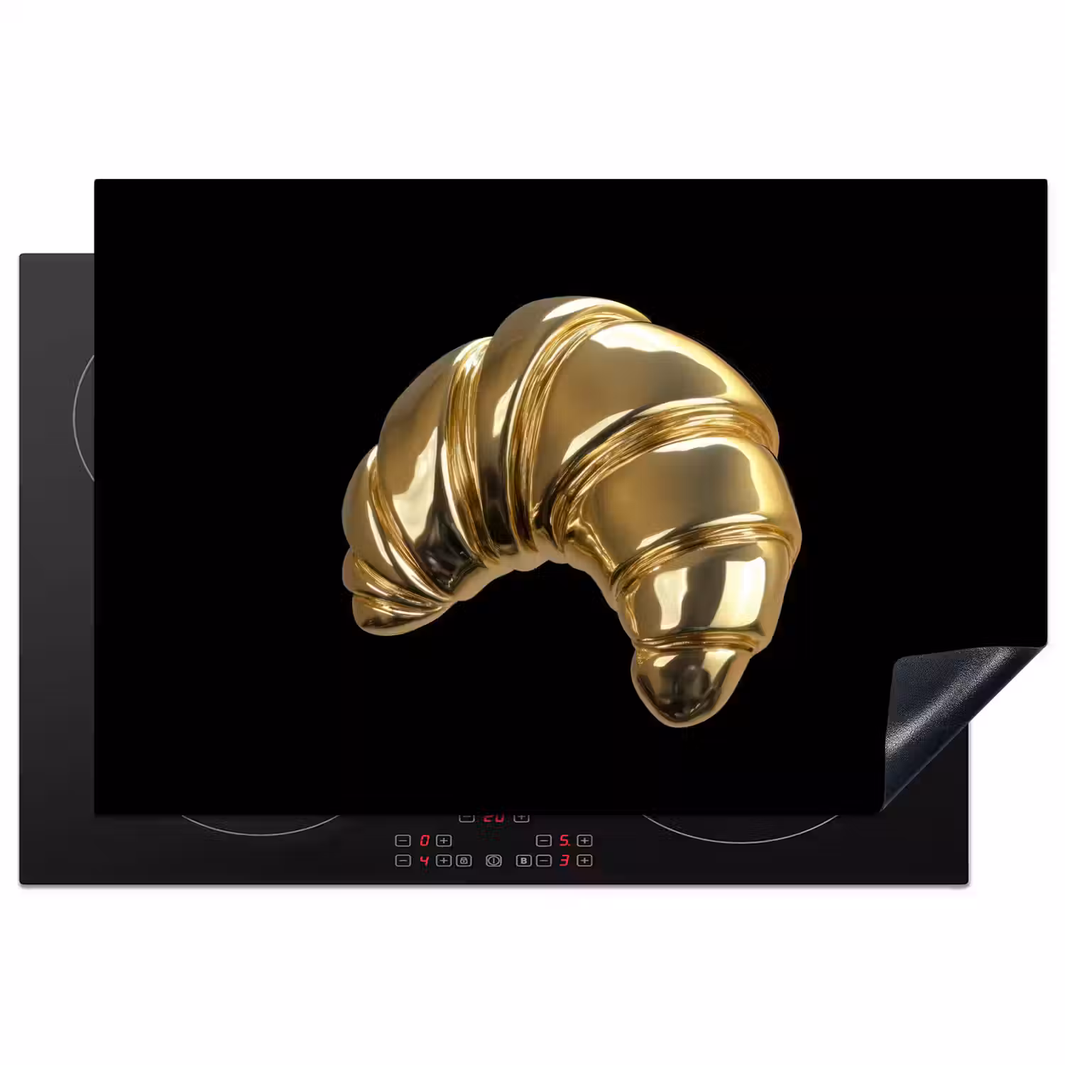 Croissant - Brood - Goud - Zwart Inductie beschermer vinyl 3mm klein -3d