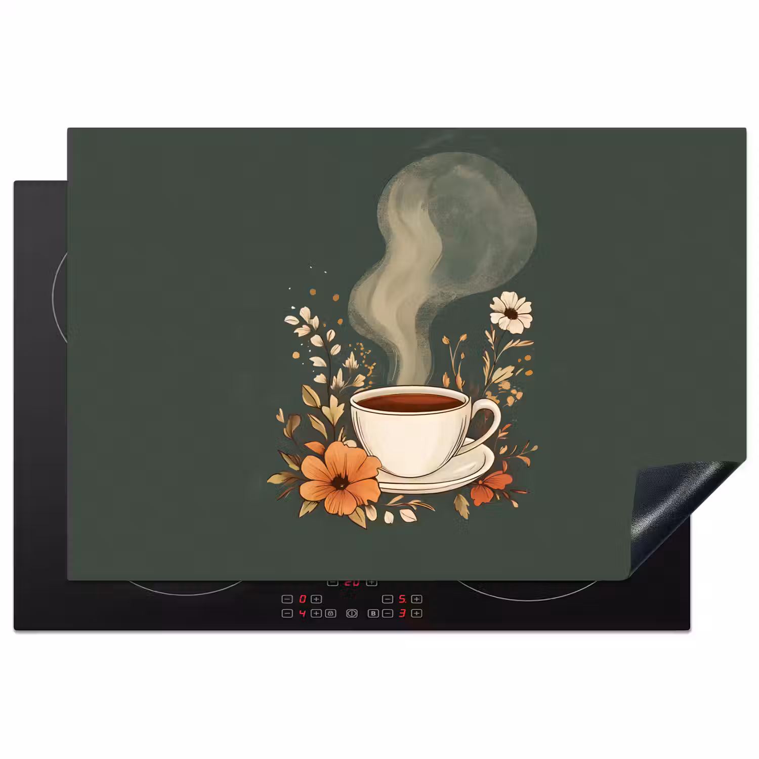 Kop - Bloemen - Groen - Koffie Inductie beschermer vinyl 3mm klein -3d
