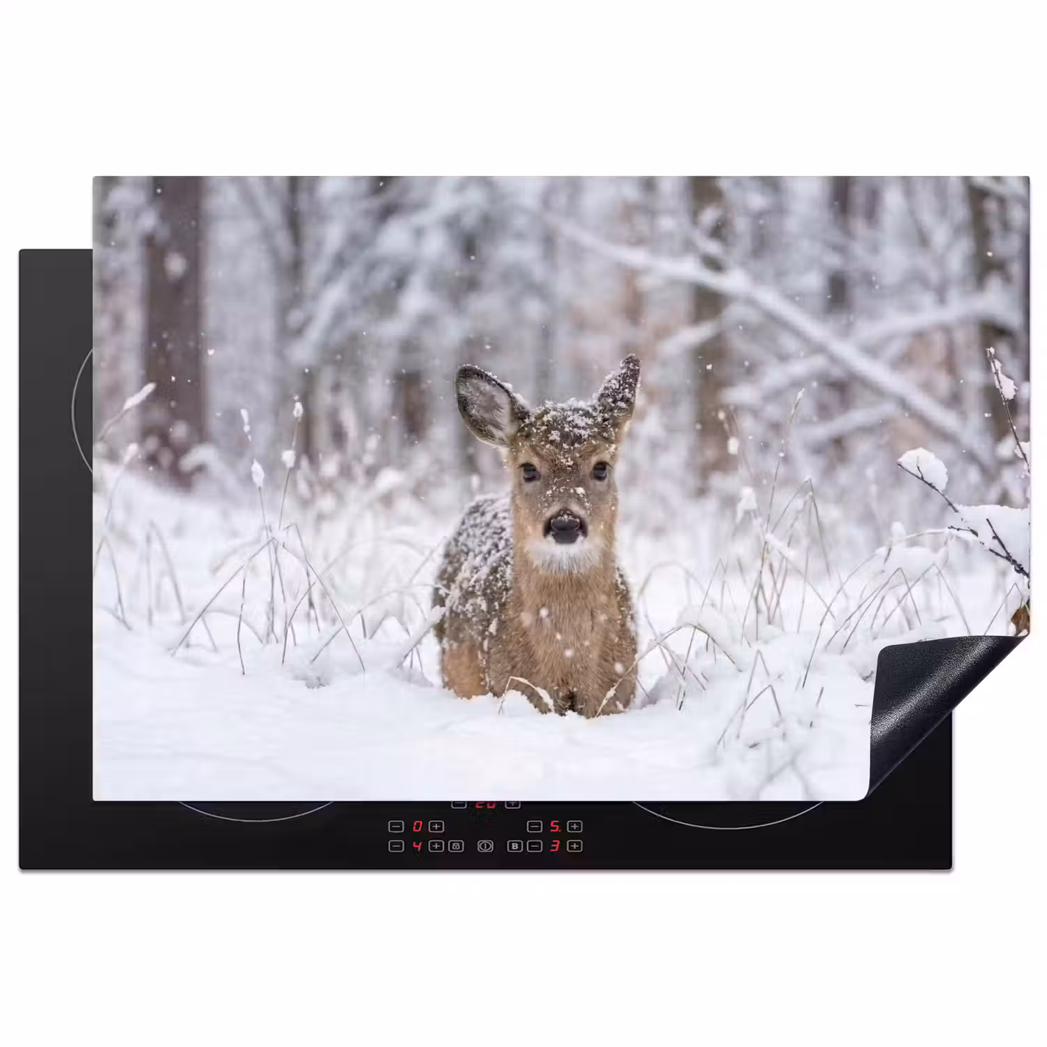 Hert - Sneeuw - Bos - Dieren - Vertederend Inductie beschermer vinyl 3mm klein -3d