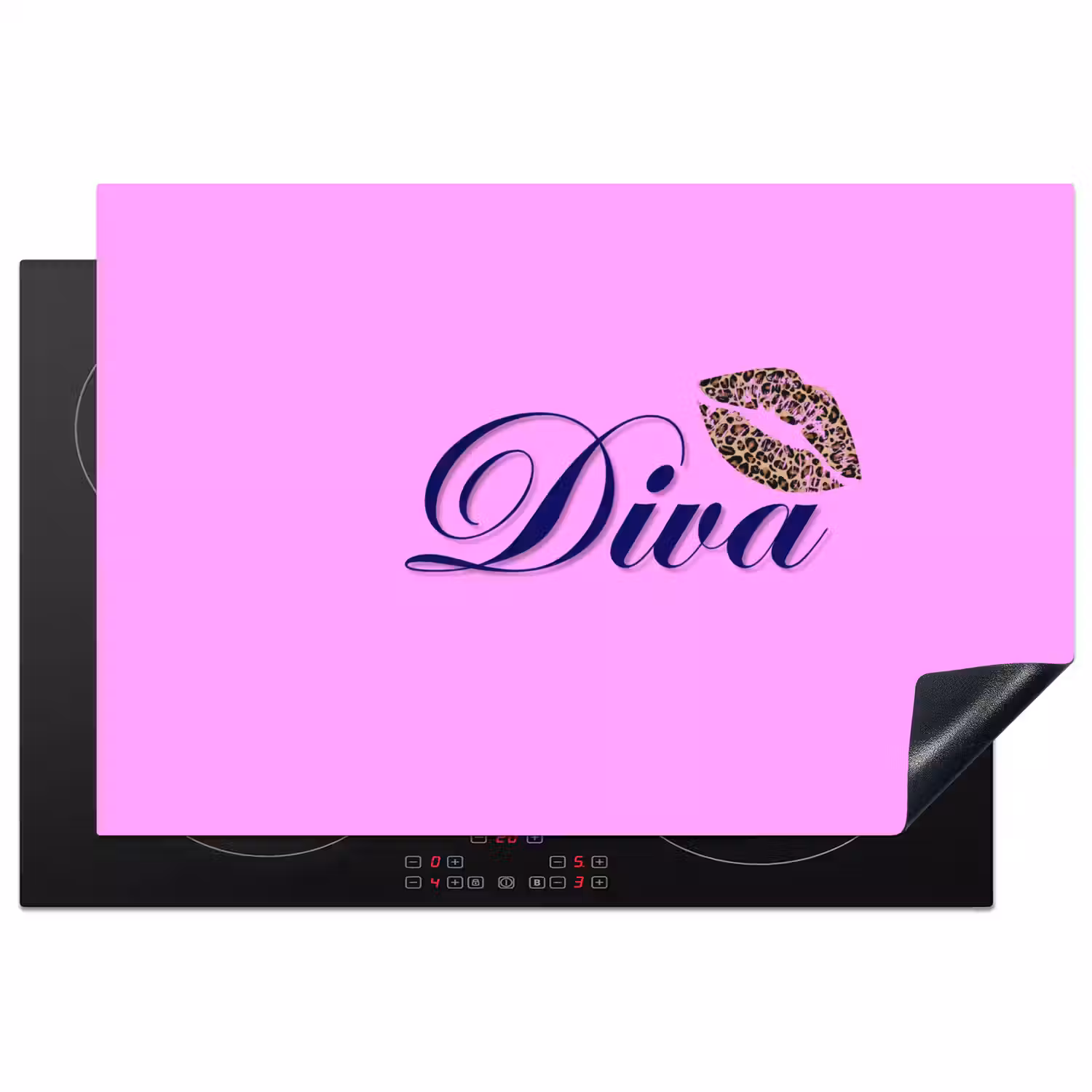 Diva - Lip - Panterprint - Roze Inductie beschermer vinyl 3mm klein -3d