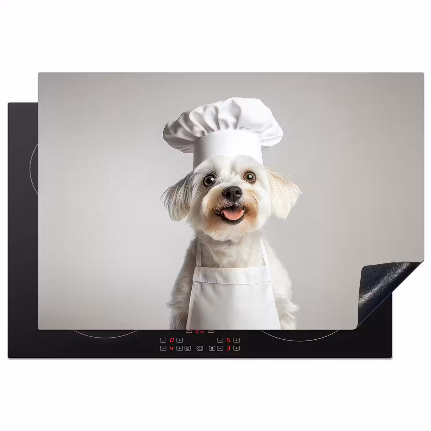 Hond - Wit - Kok Inductie beschermer vinyl 3mm klein -3d
