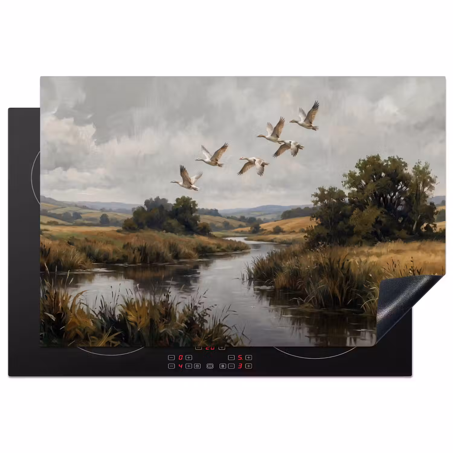 Eenden - Rivier - Landschap - Vlucht - Nostalgisch Inductie beschermer vinyl 3mm klein -3d