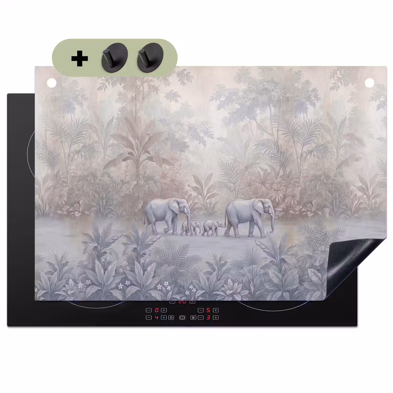 Olifant - Familie - Jungle - Illustratie - Grijs Inductie beschemer met haakjes klein -3d