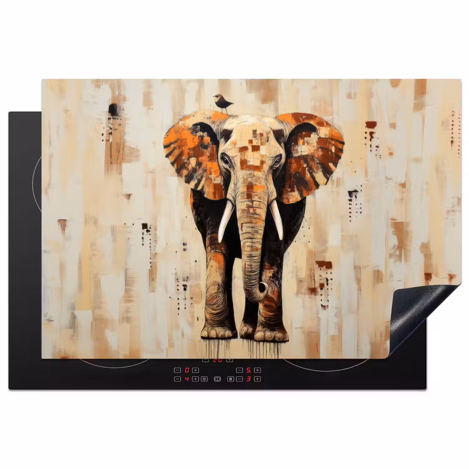 Olifant - Slurf - Mozaïek - Abstract Inductie beschermer vinyl 3mm klein -3d