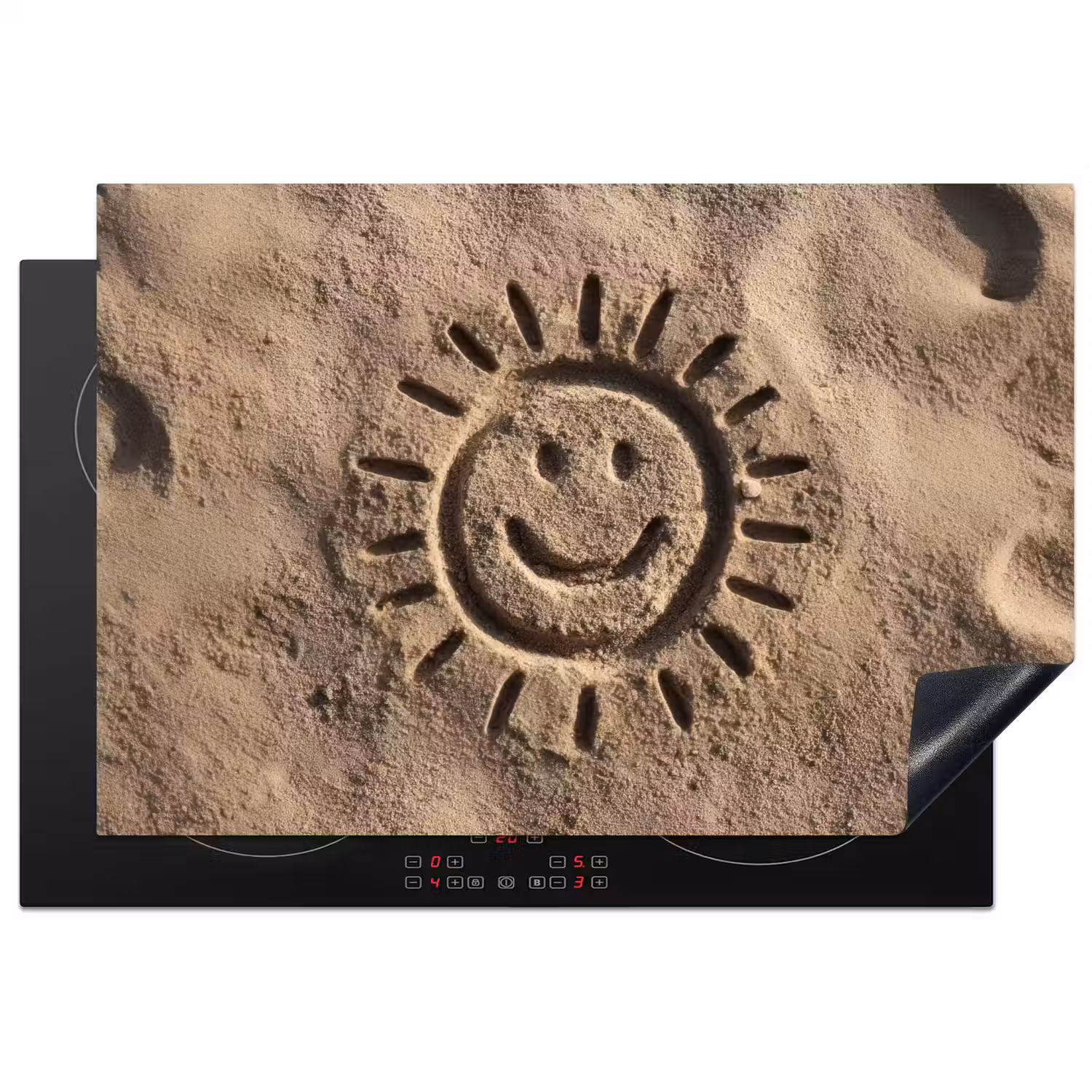 Gezichtje - Zon - Zand - Getekend Inductie beschermer vinyl 3mm klein -3d