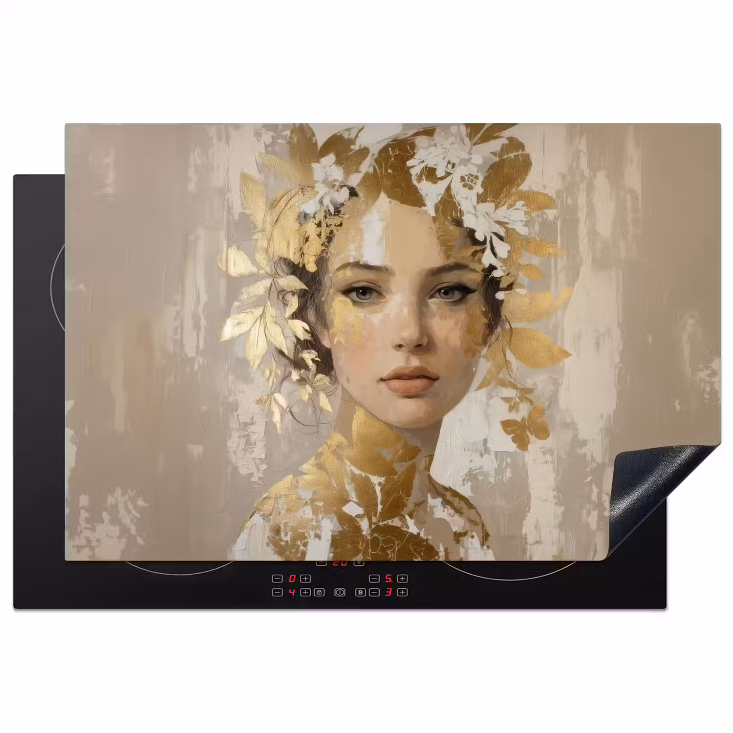 Gezicht - Vrouw - Bladeren - Goud Inductie beschermer vinyl 3mm klein -3d