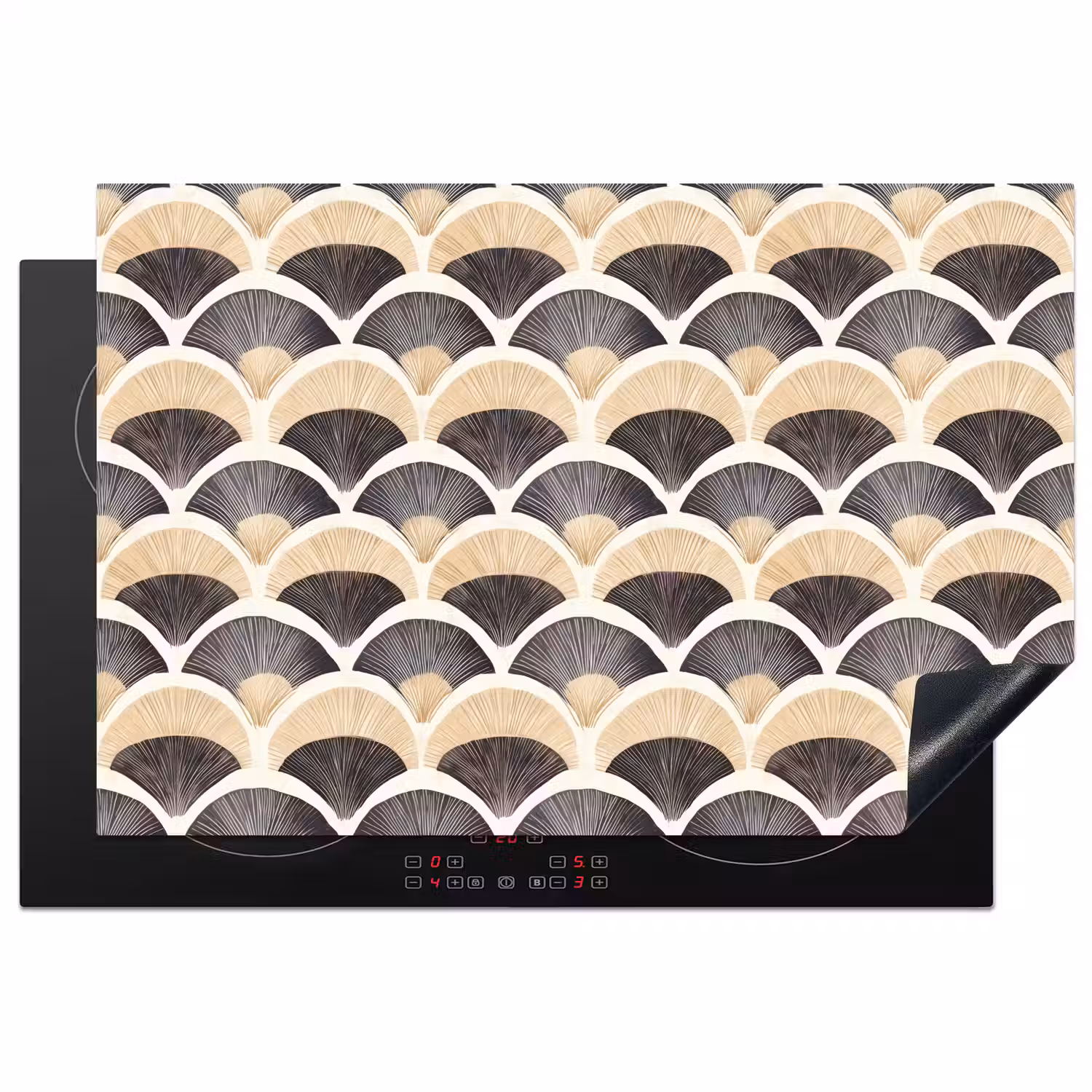 Waaier - Patroon - Zwart - Beige Inductie beschermer vinyl 3mm klein 276 -3d